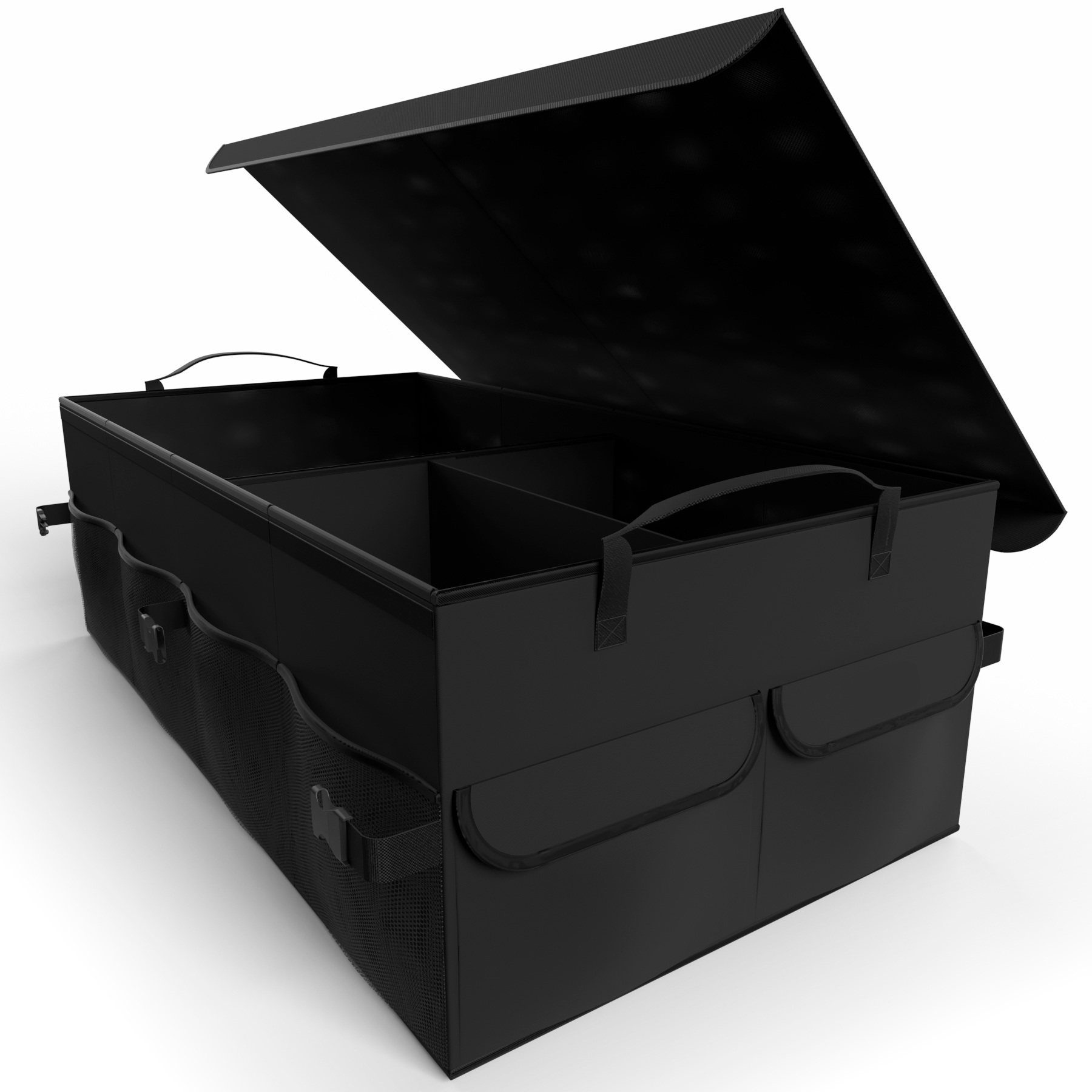 Trunk Organizer For Car With Lid, Foldable With Double Bottom - Non-slip Trunk Organizer Bag, Black, Large Suv Trunk Organizer