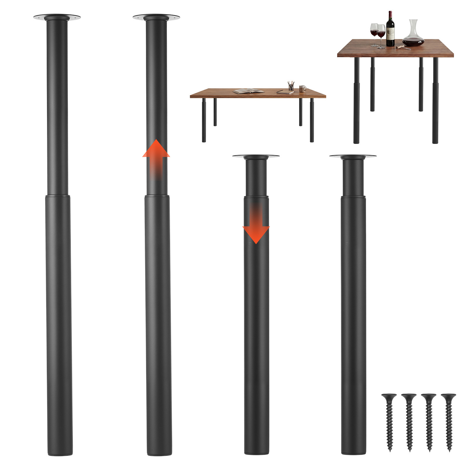 TEMU VEVOR Gambe Regolabili per Tavolo, 710-1100 mm Gambe per Mobili in Acciaio, Carico Massimo 544 kg per Impieghi Intensivi, Installazione Rapida,