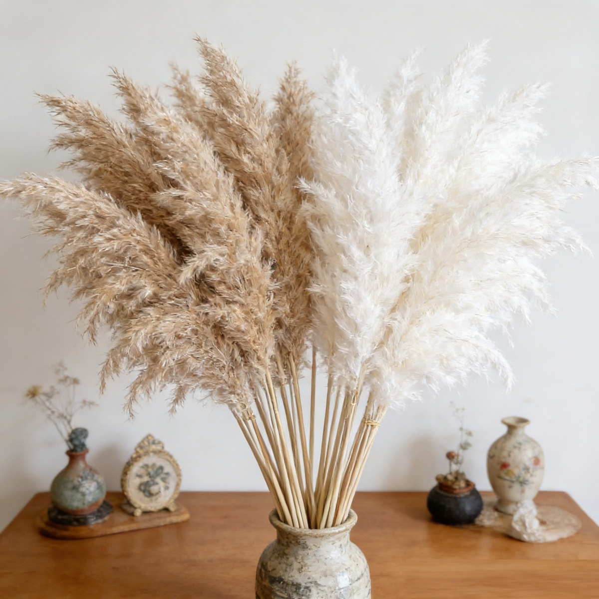 E-shop 30 Stück große Schilfrohrstücke naturbelassen, getrocknete Weißstängel für Trockenblumensträuße, elegante Partydeko für Hochzeiten und