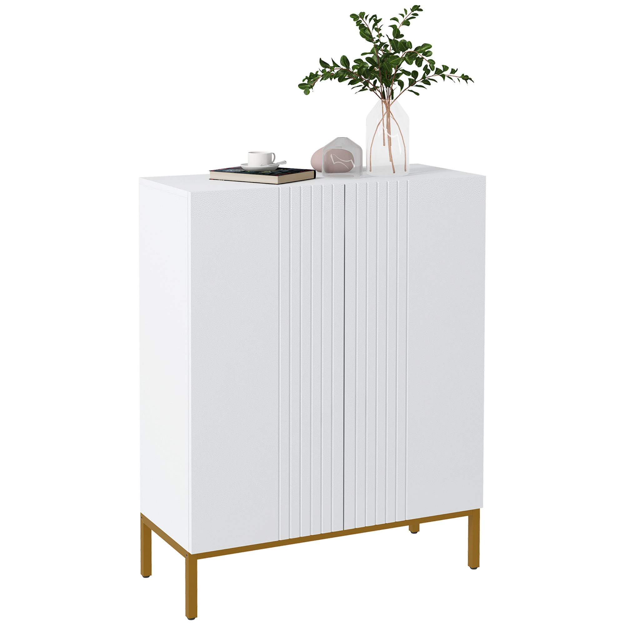 Homcom 20-pair Shoe Cabinet, Modern Shoe Cabinet With Doors, Adjustable Shelves And Steel Feet, For Entryway, Hallway, Living Room, White