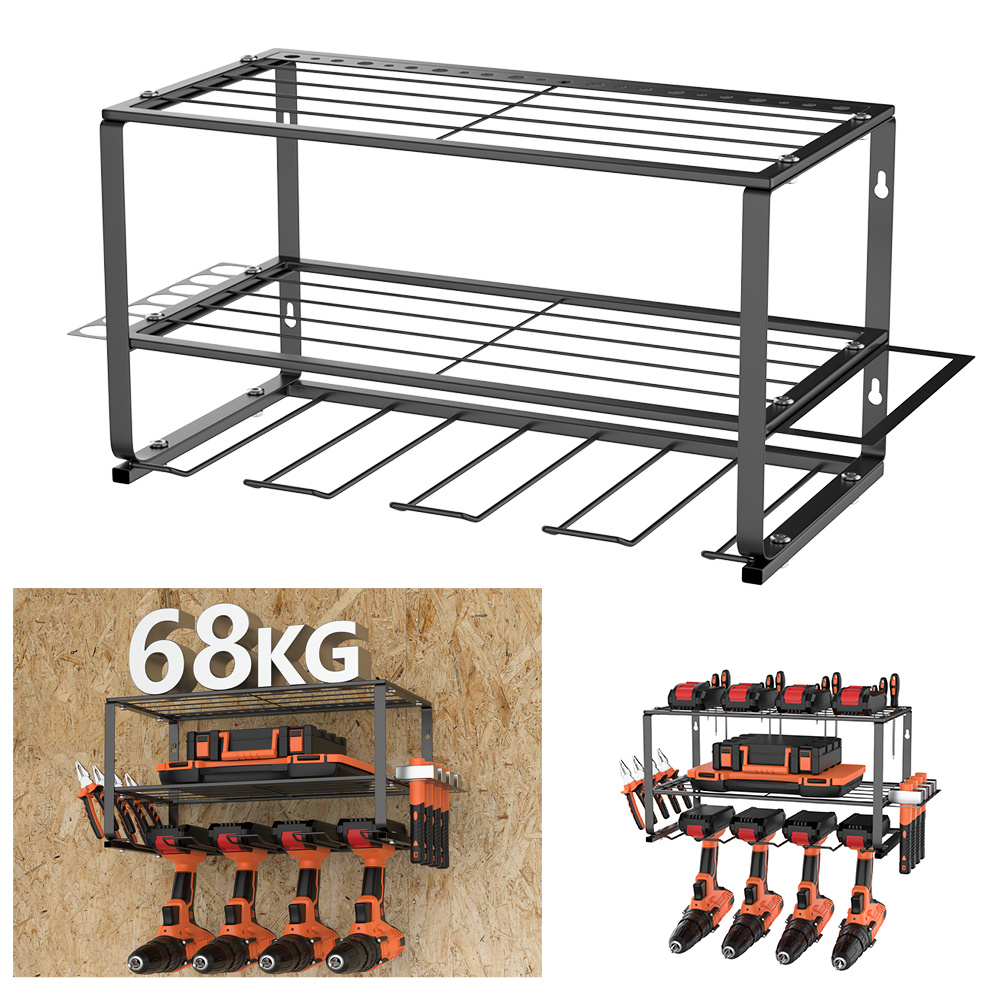 E-shop Werkzeugorganizer, 3-stufiger Wandmontierter Elektrowerkzeug-Halter mit 4 Schlitzen, Hochbelastbares Metall-Lagerregal zur Aufbewahrung und