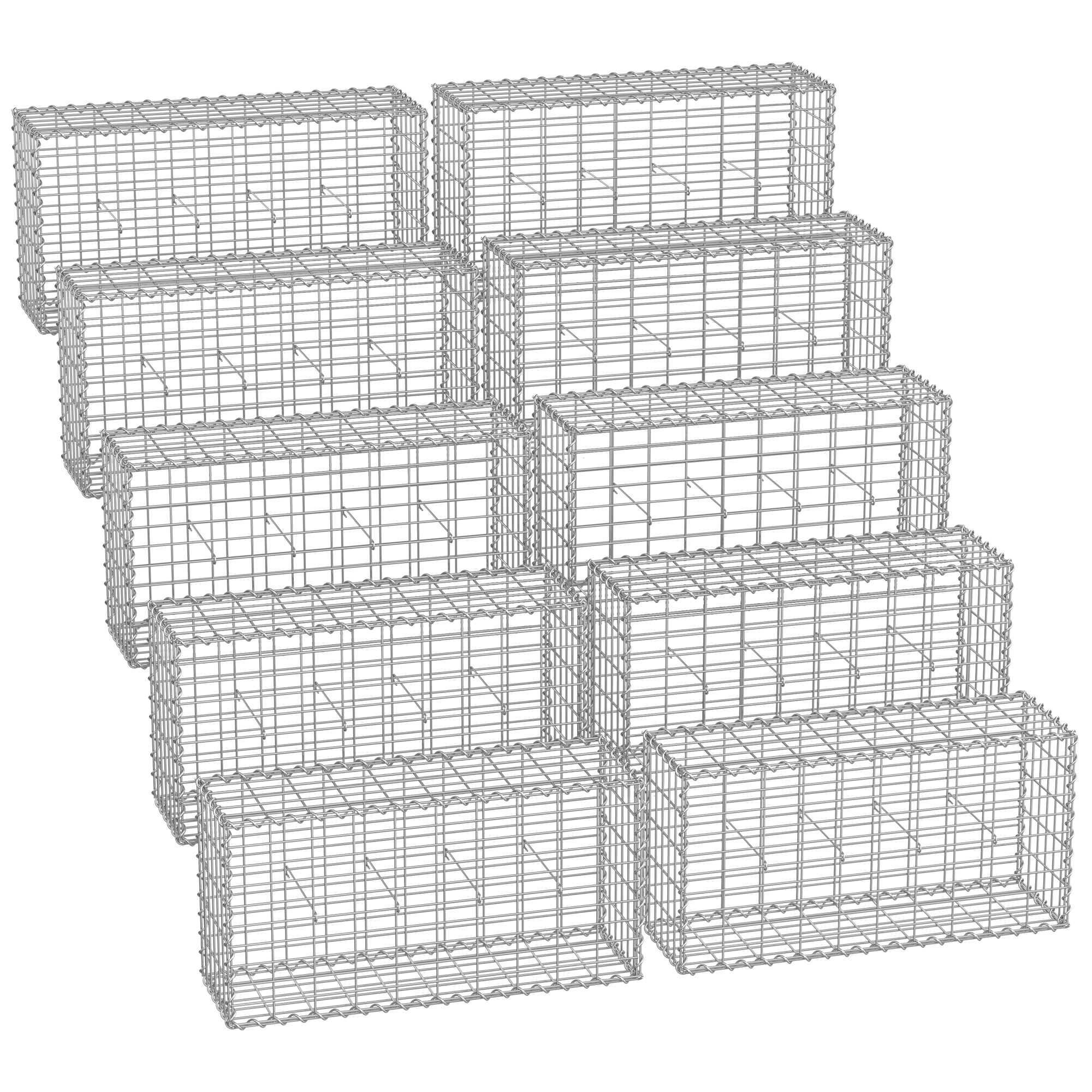TEMU Panier de gabion, panier de pierres en métal avec de 5 x 10 cm pour pierres de mur, galvanisé, gabion de pierres mur, 100 x 50 x 30 cm, argent