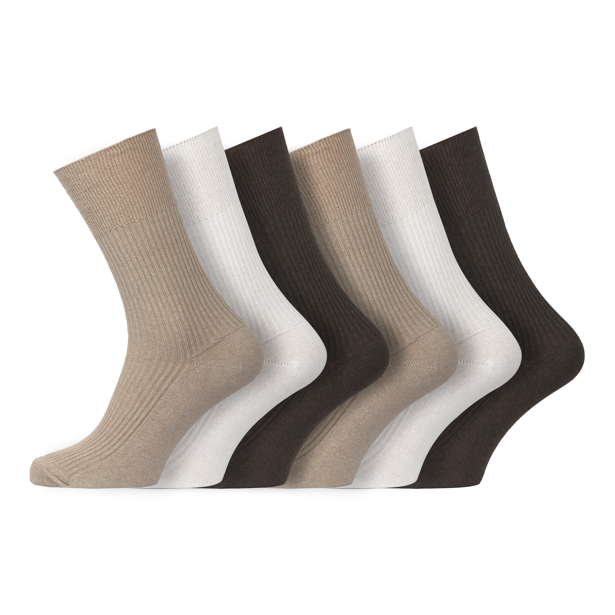 TEMU 6 Pairs | Men's 100% Cotton Diabetic-friendly Non-elastic Socks – Extra , Brown, Size 6-11