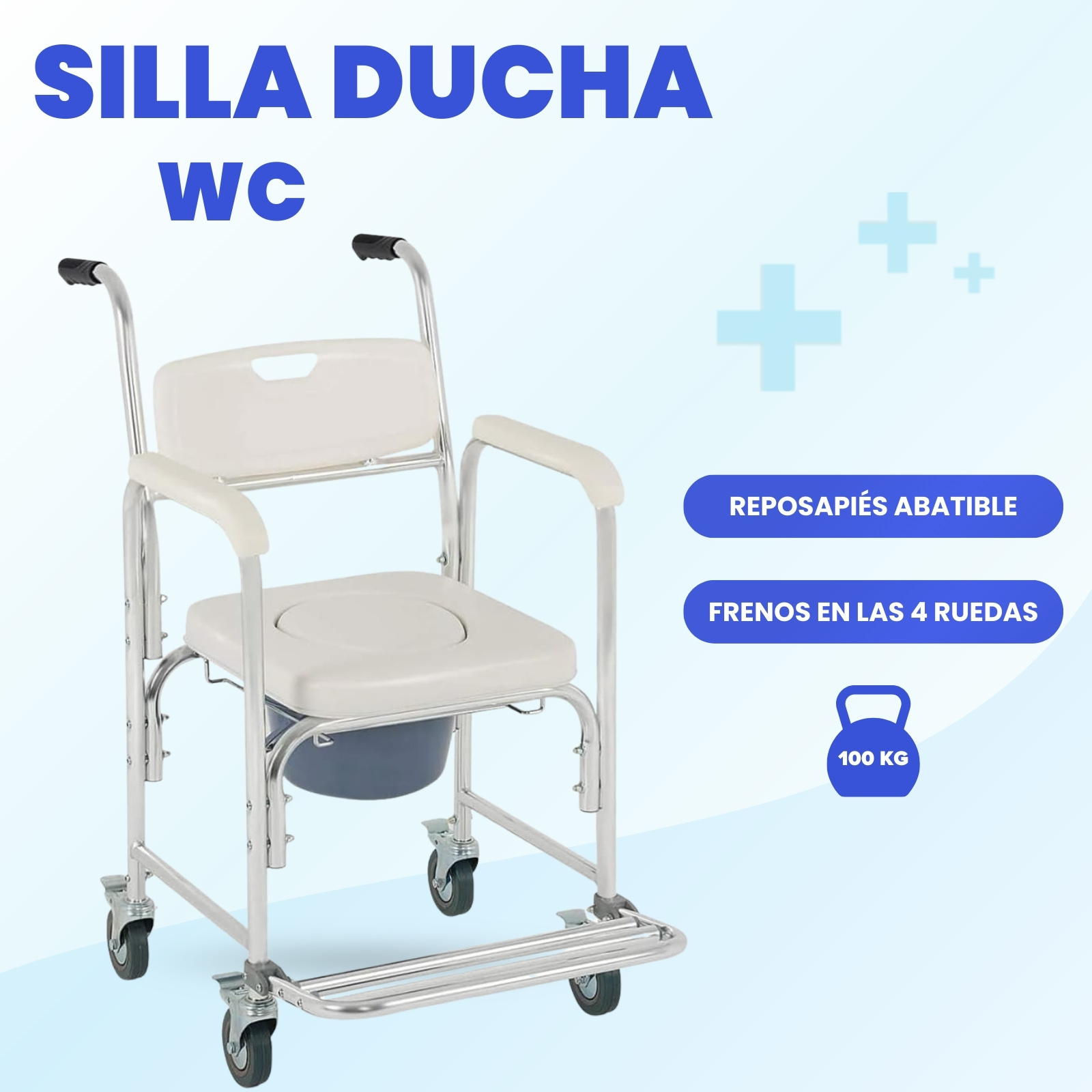 TEMU Silla de Inodoro con Ruedas de Aluminio, Ligera y Plegable, Seguridad y Comodidad para Baño