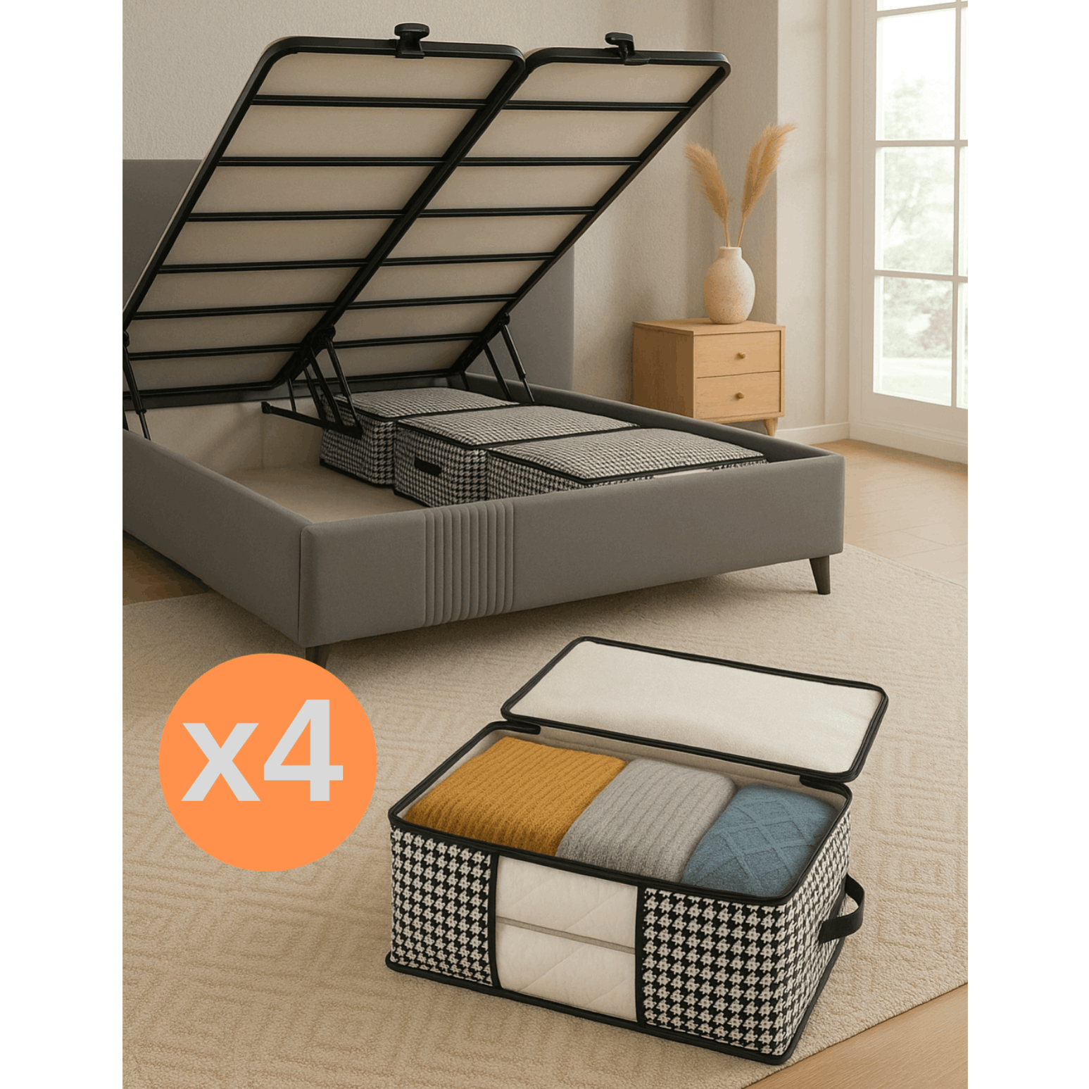 Image of Formeya 4 Luxurious Pedestal And Underbed Organizers With Windows - Pedestal Under The Pedestal, 64 X 45 X 22 Cm