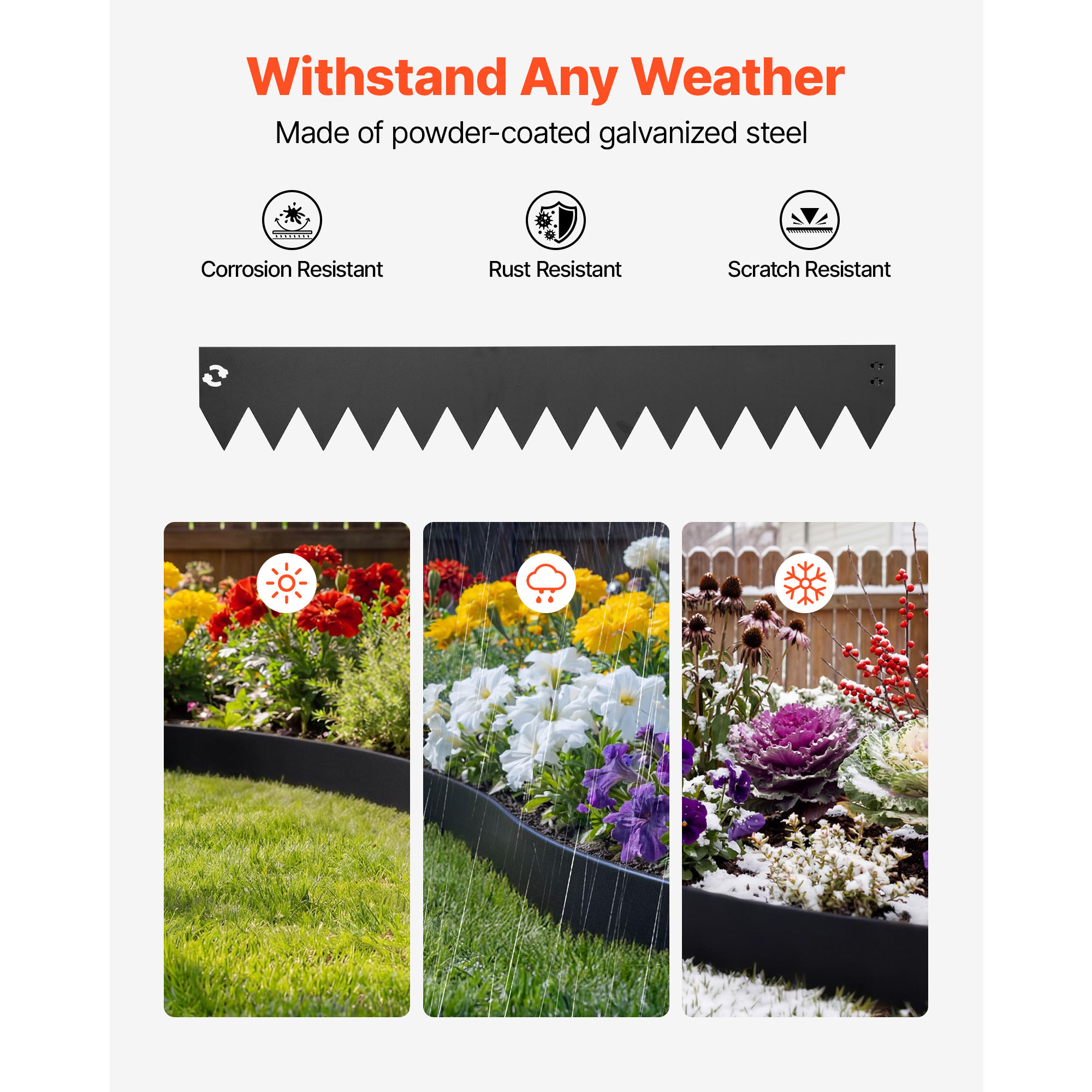 Image of Galvanized Steel Landscape Edging, 6-pack 1016 X 152 Mm Metal Edging For Landscaping With 6 Mounting Clips, Metal Garden Edge Border For Flower Bed, Yard Pathway, Black