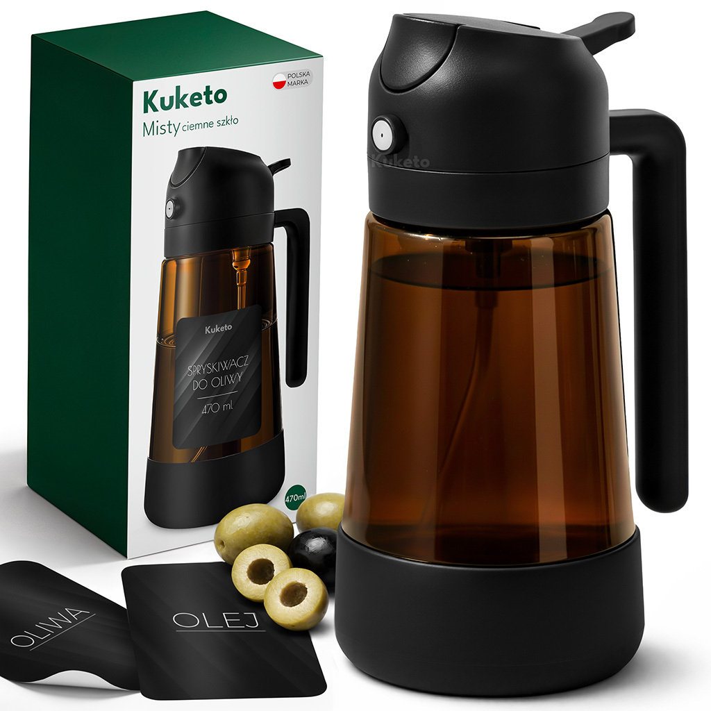 TEMU Kuketo - Vaporisateur d'huile marron 470 ml Kuketo, distributeur en verre avec poignée et tasse à mesurer, bouteille d'huile avec pulvérisateur,