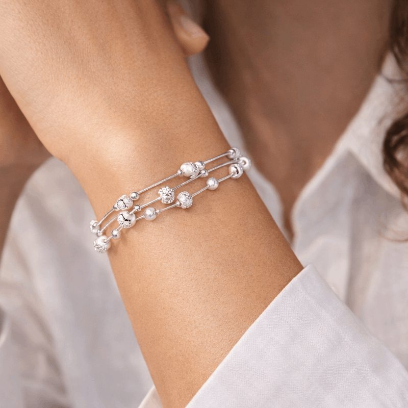 Image of 925 Silver-plated Women's Bracelet, Multi-row Ball Bracelet, Adjustable Bracelet For Women, Elegant Fashion Jewelry Gift
