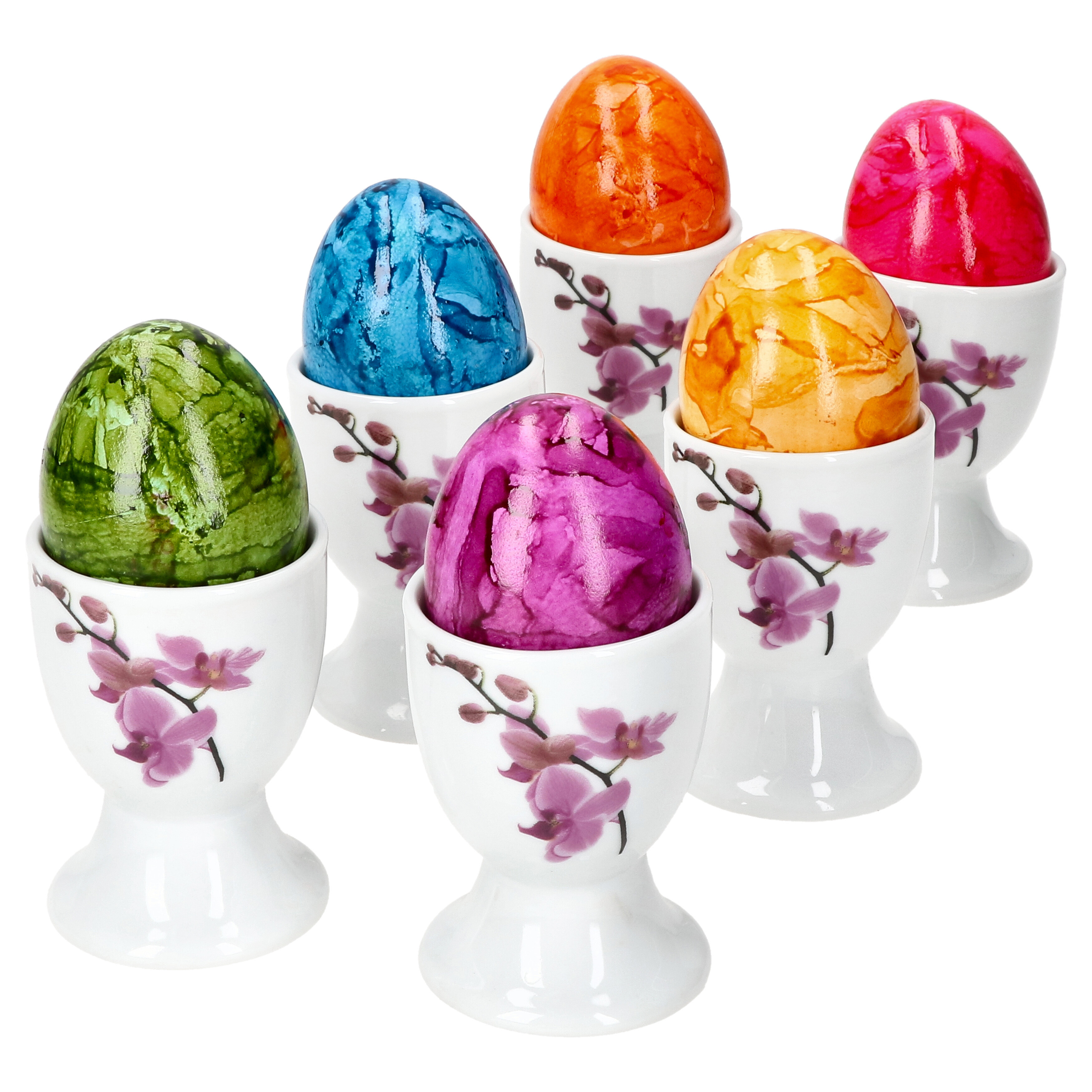 6x Orchid Egg Cups, Porcelain Holders And Stands