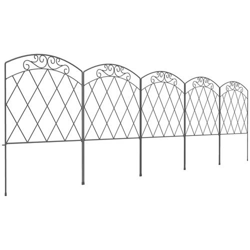 lot de 5 clôture de jardin décoratives, bordures en métal noir avec ornements pour de fleurs - 305 x 80 cm noir