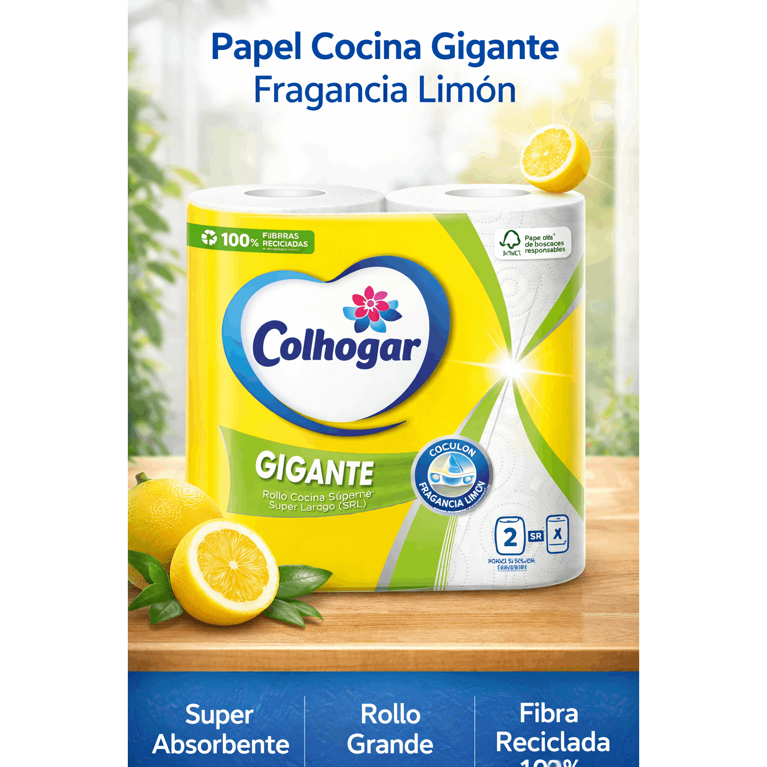 TEMU Papel de Cocina Colhogar Gigante Limón – 2 Rollos Súper Absorbentes