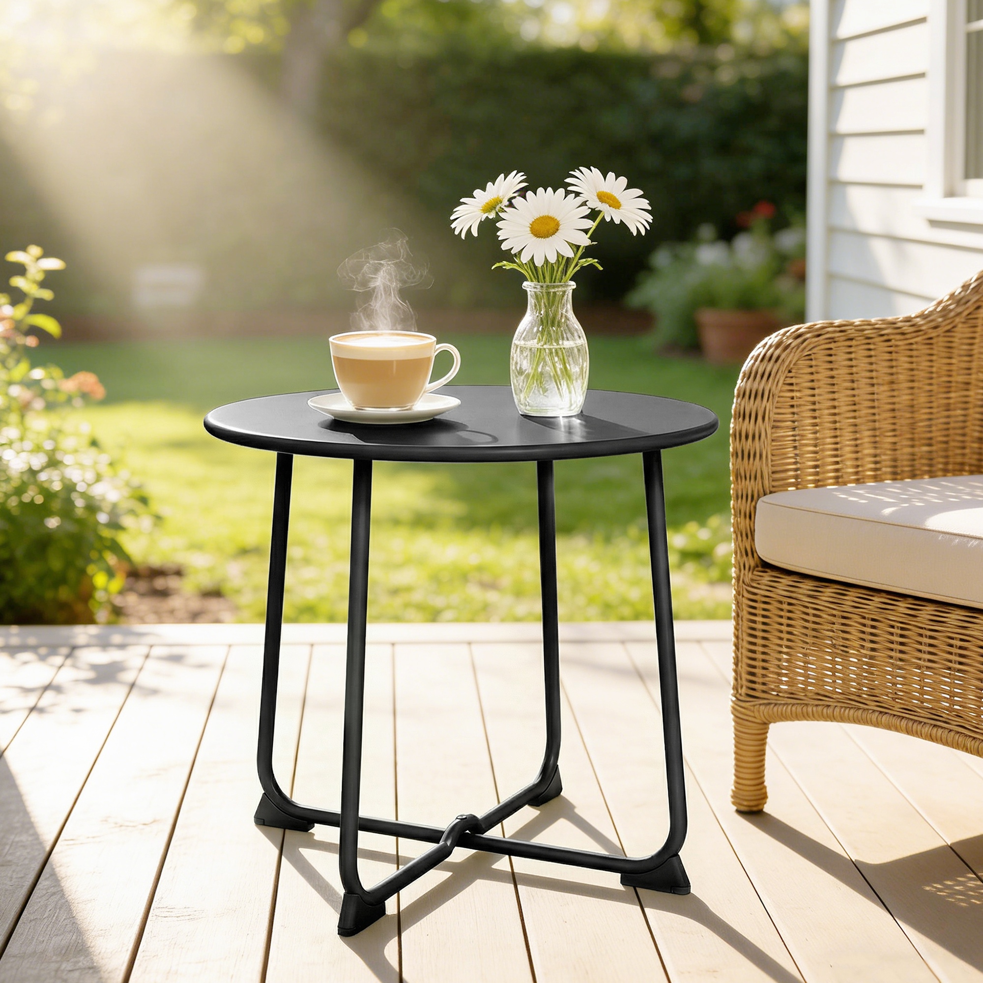 Image of Round Metal Side Table, Balcony Table, Weatherproof Coffee Table, Low Maintenance Garden Table, Outdoor Table, Sofa Table For Garden, Balcony, Porch, Terrace, Living Room, 50x50x45.5 Cm, Grey
