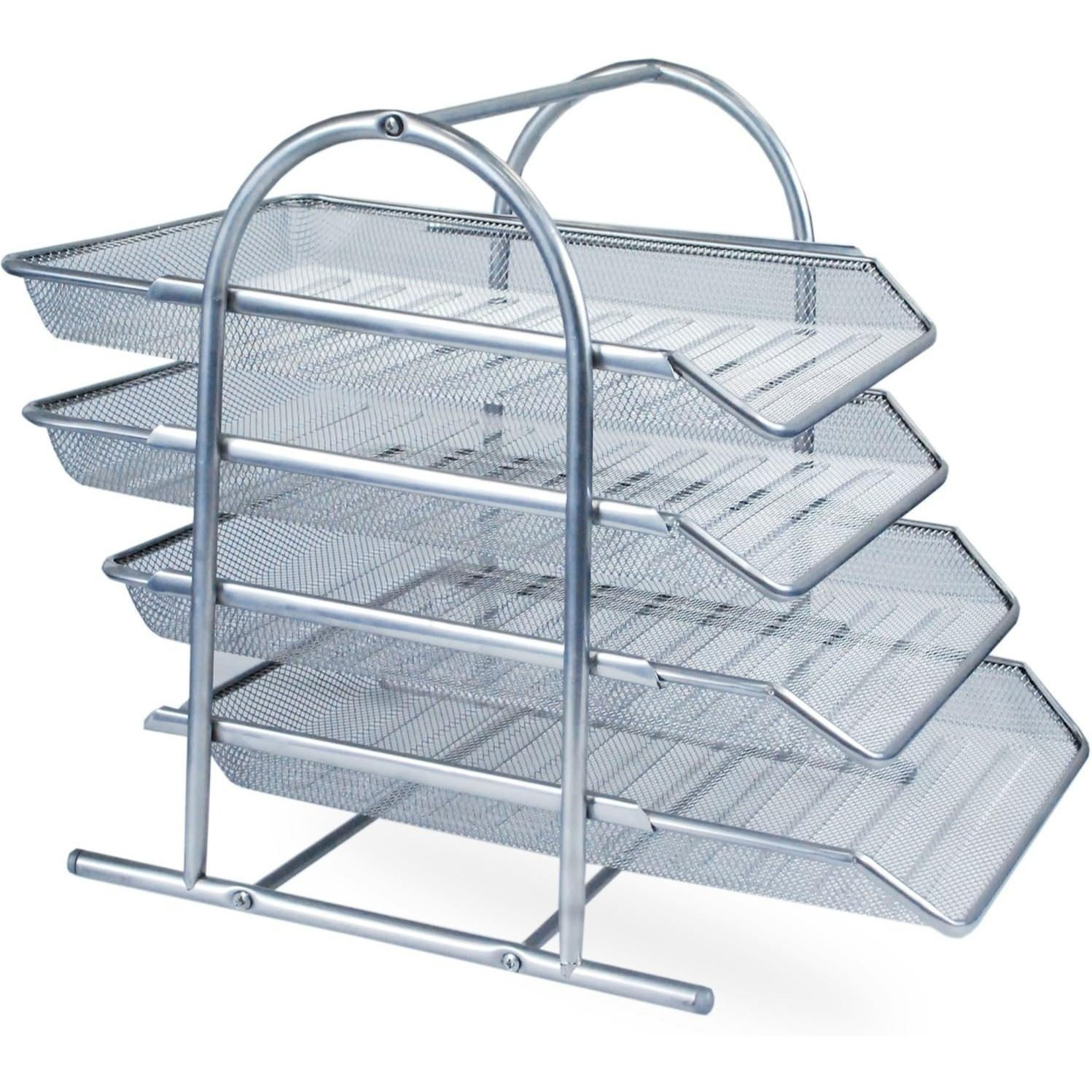 TEMU 4 Tier Silver Mesh Desk Organiser A4 Paper Tray