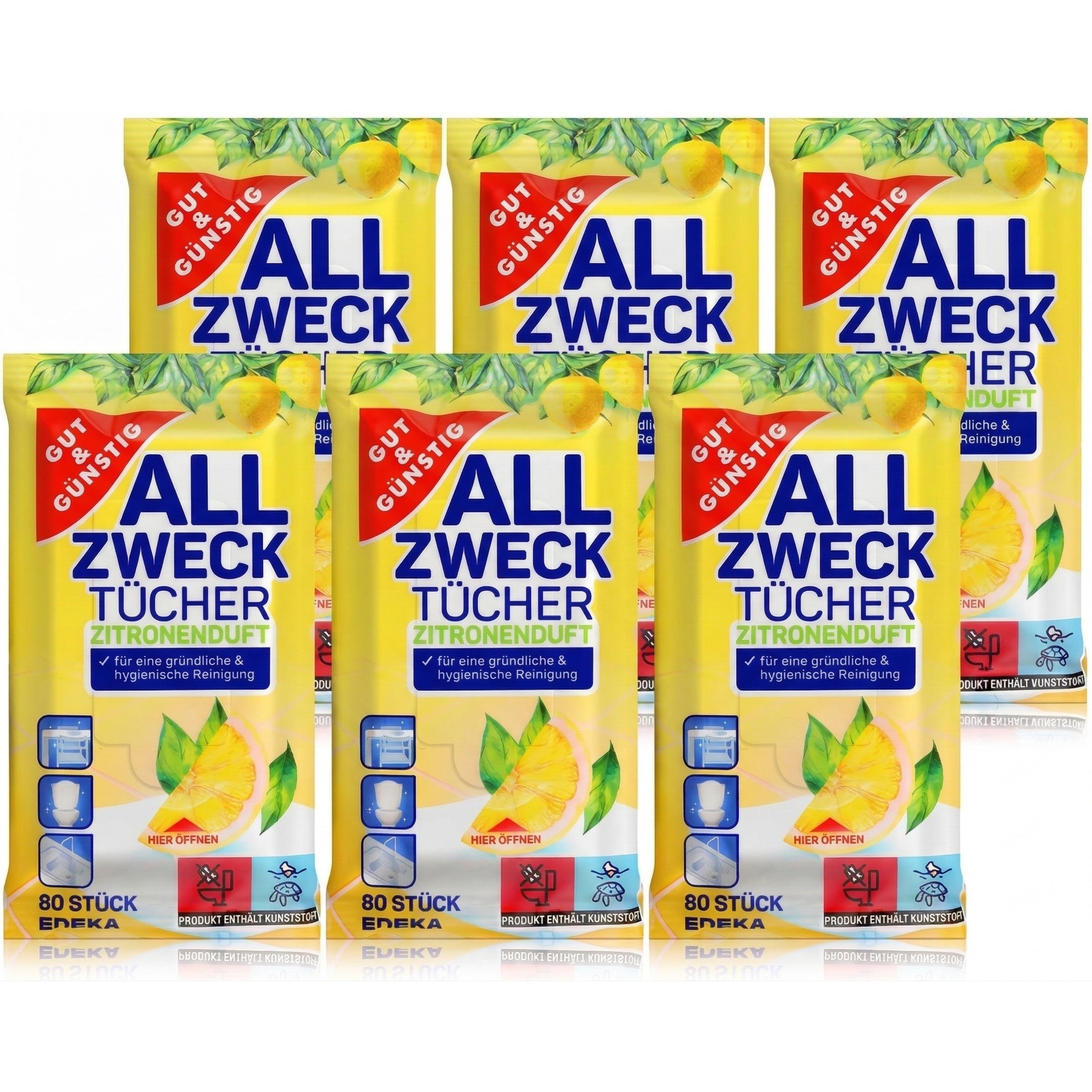 E-shop Gut & Günstig Feuchte Reinigungstücher – 480 Reinigungstücher in Spenderverpackung (6 x 80 Stück) – Für gründliche & hygienische Reinigung