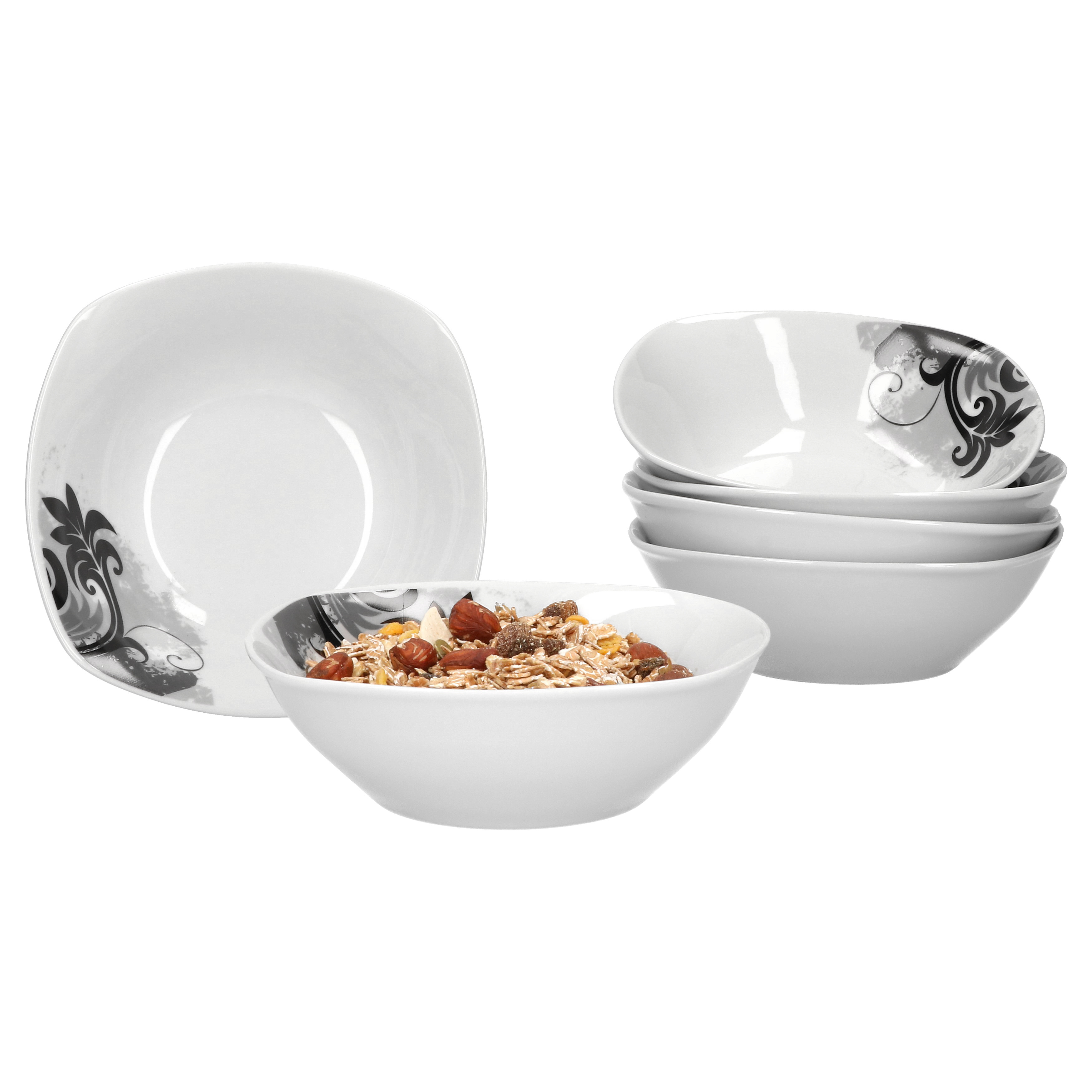 6-piece Set Salad Bowl Black Flower 14cm