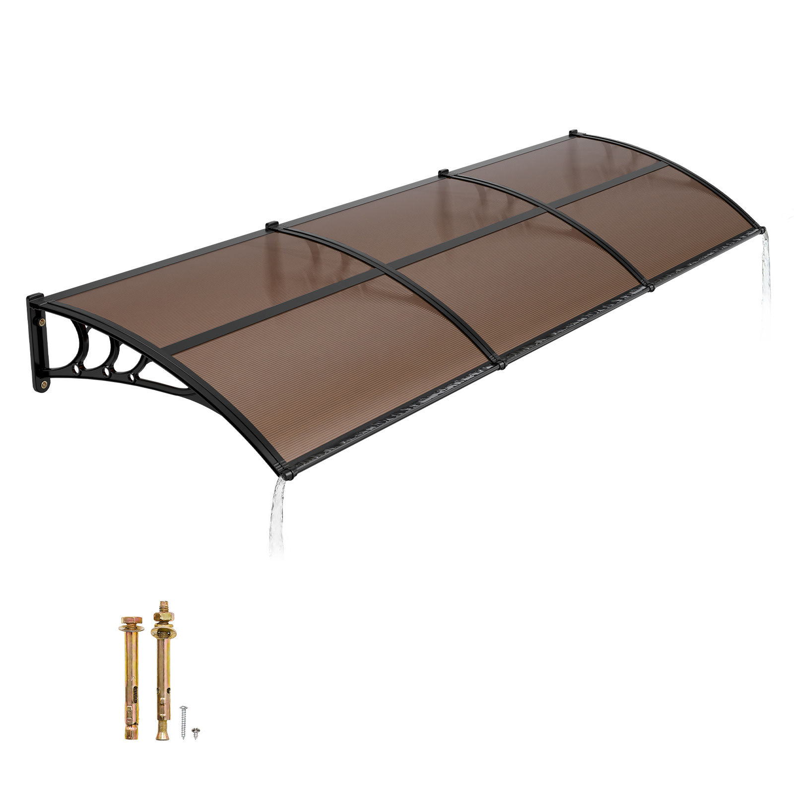 Image of Vevor Awnings For Door Entrance, 38 X 117 In, Exterior Front Door Window Awnings With Drainage & Abs Bracket, Rain Protection, Polycarbonate Door Canopy For Porch Patio, Brown