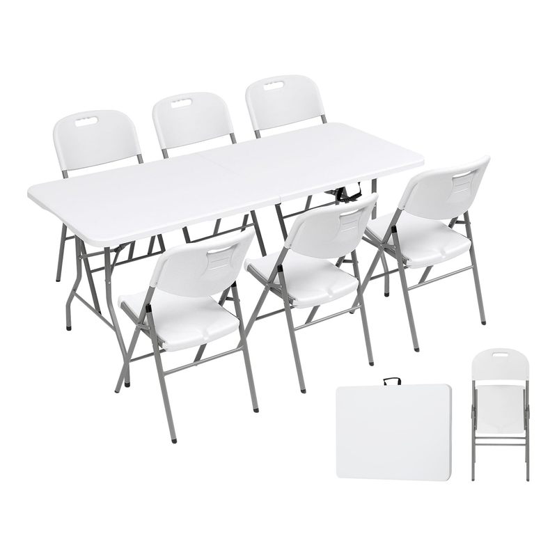 TEMU Ilgruppone Set: Table + 6 Folding Chairs For Garden Or Terrace, Sturdy , Durable, Easy To Transport, White, Beer Garden Set