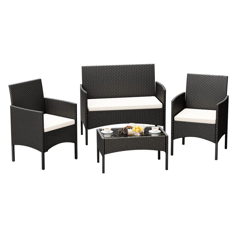 TEMU The Outdoor Rattan Living Room Set, 2 Armchairs, 1 Sofa, , Garden Furniture With Cushions, Patio Set, Relaxation For Spring And Summer, 4-seater
