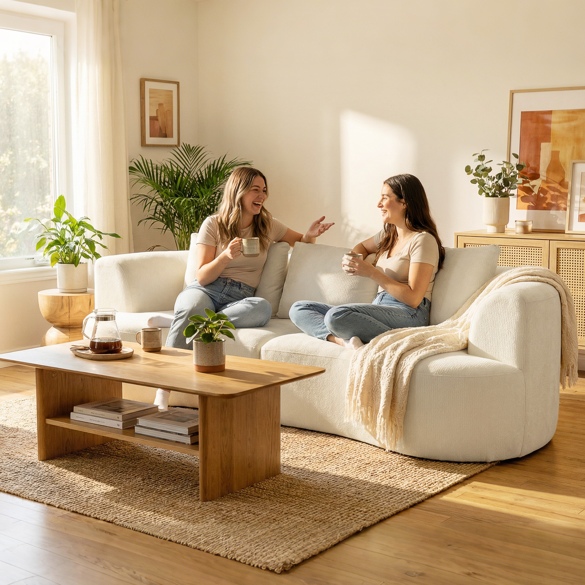 Image of 3-seater Sofa, 260cm Cloud-design Upholstered Lounge Sofa With 3 Lumbar Pillows, Wide Armrests And Seat, Chenille-look Upholstered Sofa For Living Room, Bedroom, Cream White
