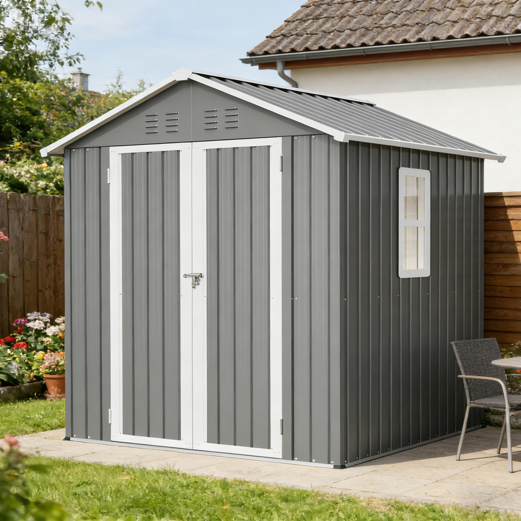 Image of Metal Tool Shed, 2.9㎡ Floor Space, Including Foundation – Garden Storage Shed, Tool Cabinet, Garden Cabinet