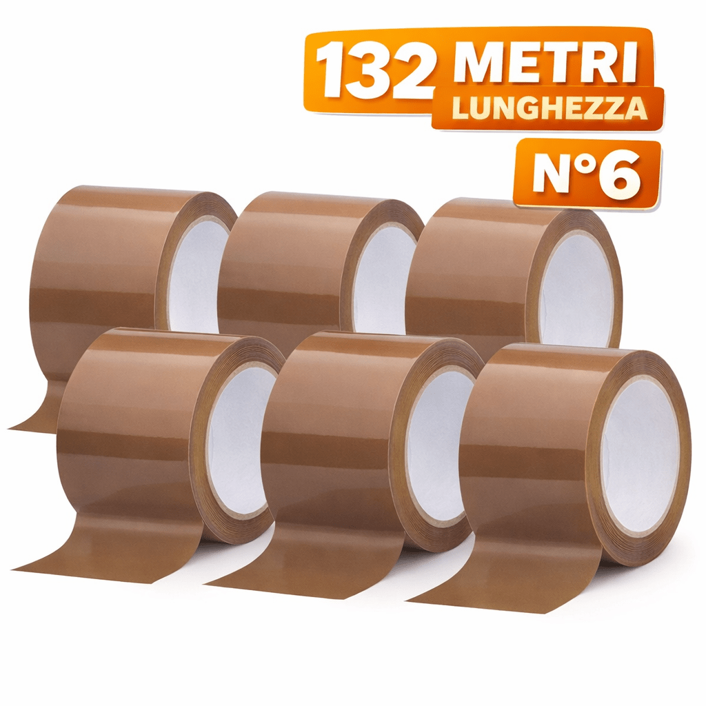 TEMU NOBILE Nastro adesivo marrone per pacchi 48mm x 132m SILENZIOSO per imballaggio trasloco spedizioni, 6 rotoli avana da imballaggio pacchi