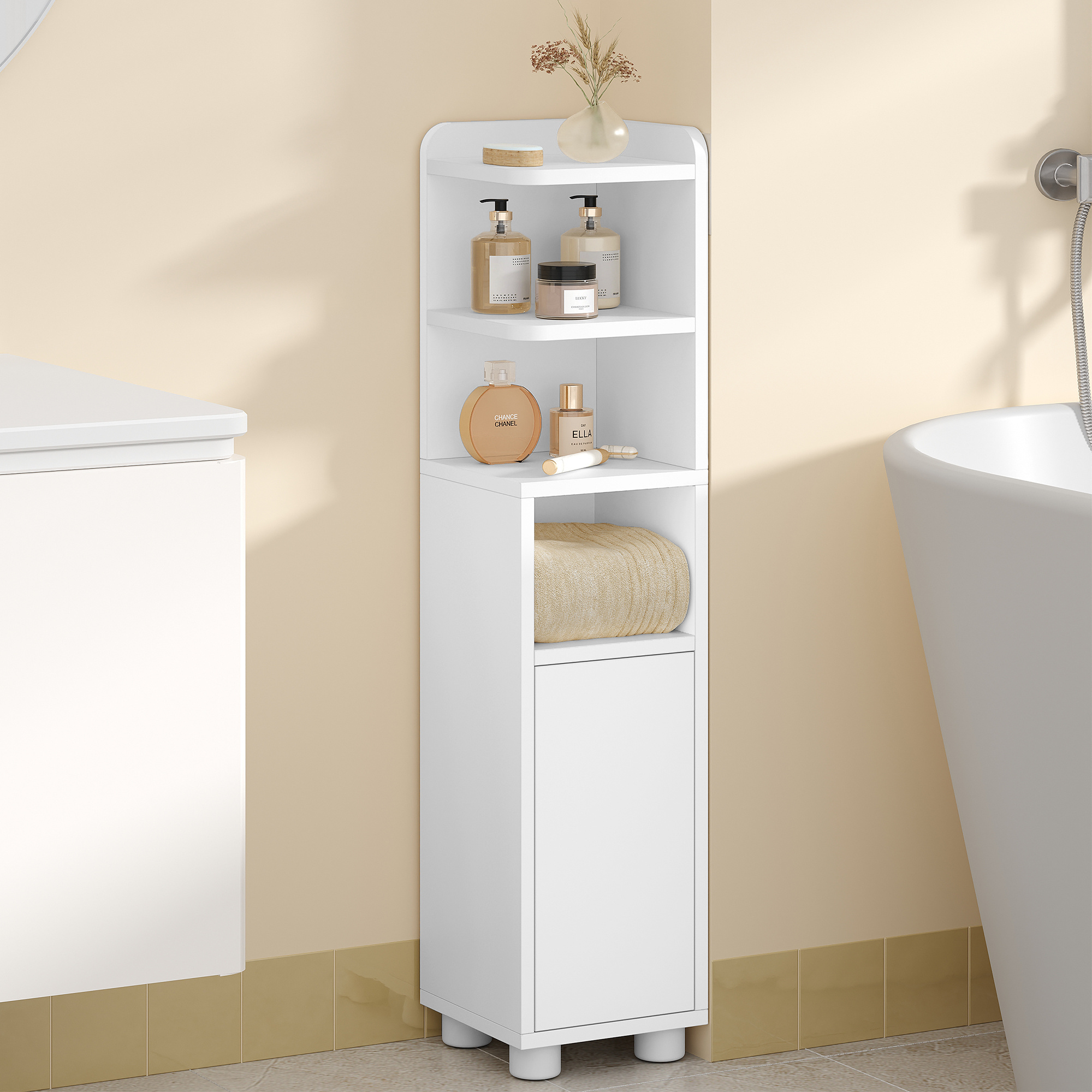 Bathroom Cabinet, Narrow Bathroom Cabinet, Vertical Storage Design, Adjustable Shelves, 20 X 20 X 83 Cm, White