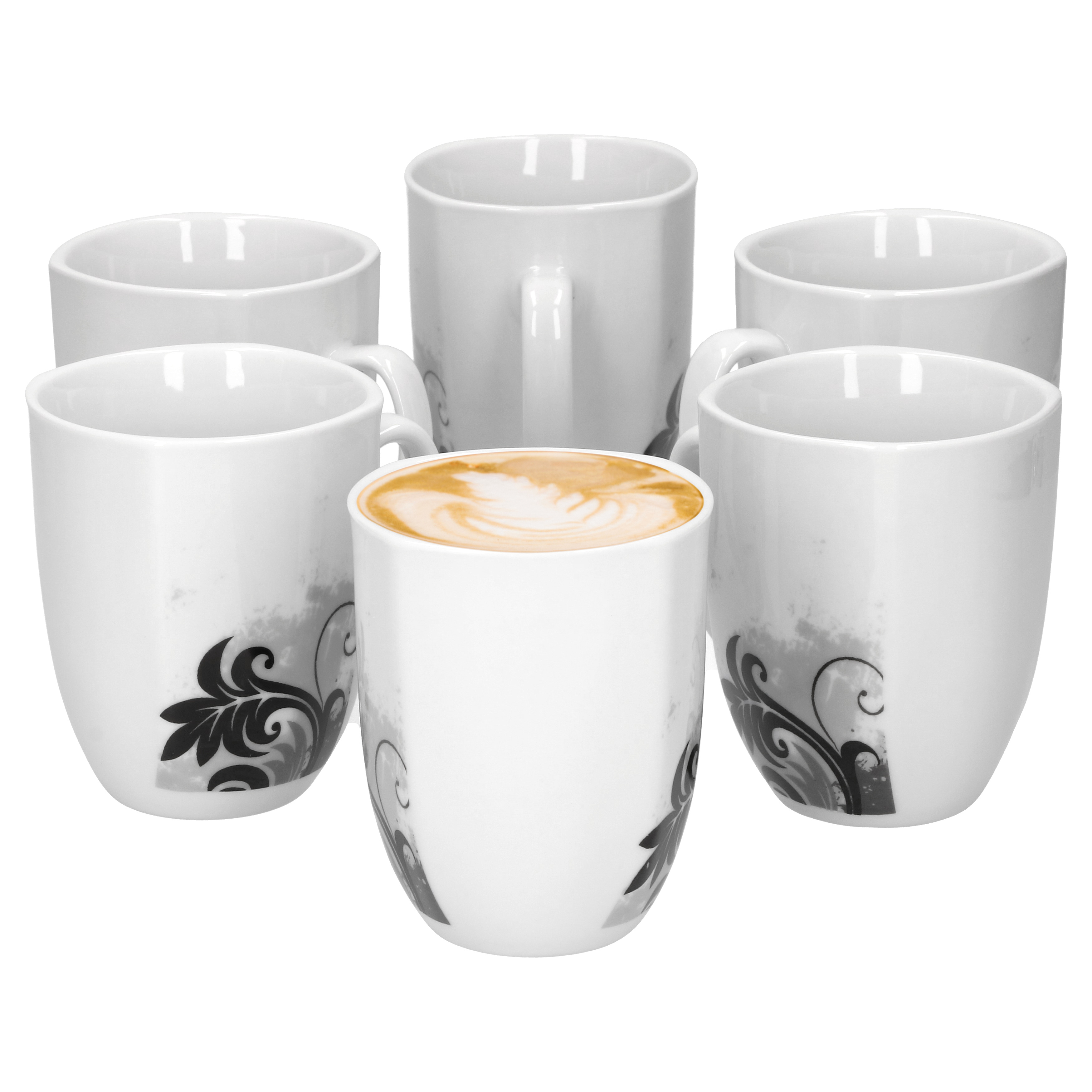 6pcs Set Of Black Flower Coffee Cups 33cl