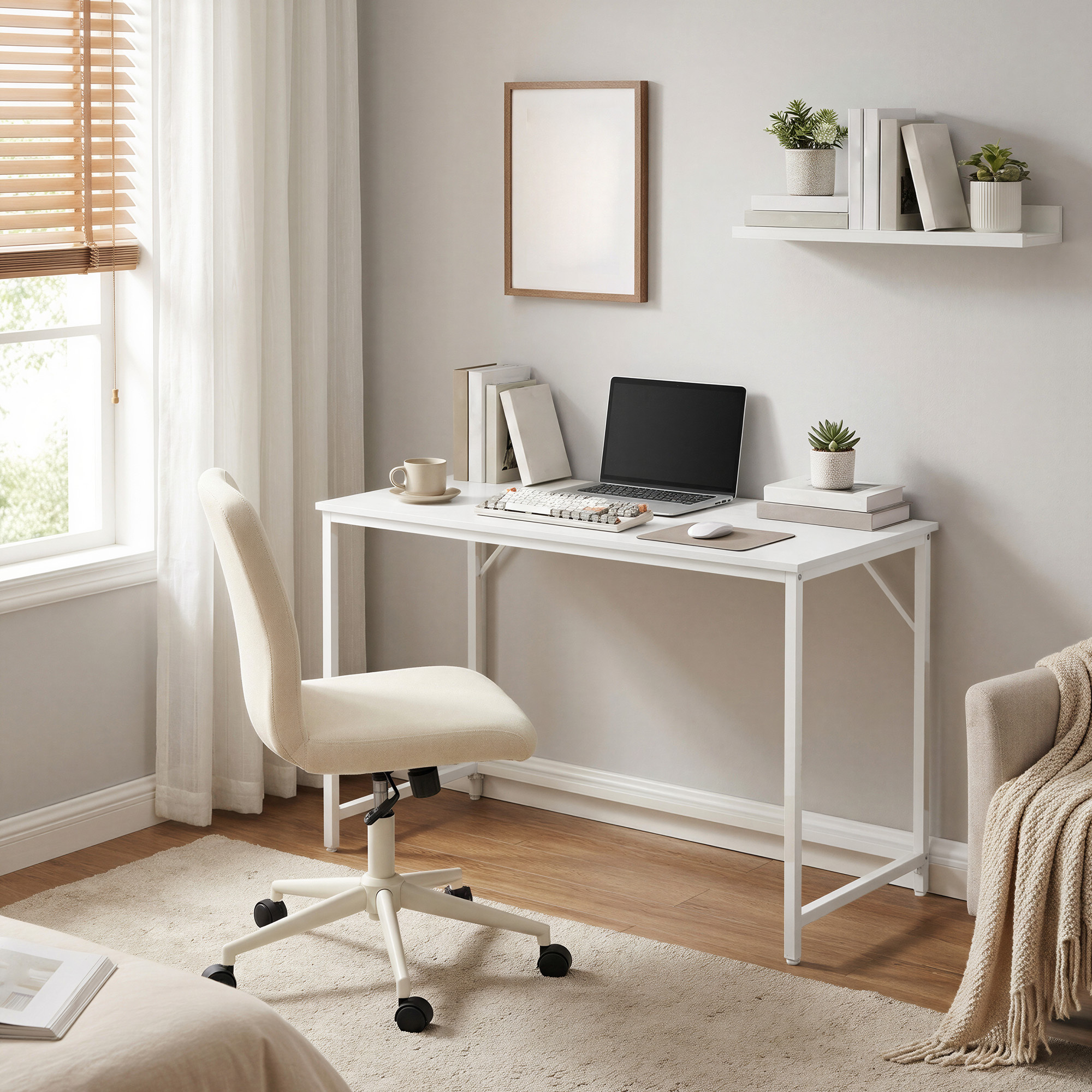 Desk, Small Computer Desk, Office Desk, 120 X 60cm, For Study, Bedroom, Metal Frame