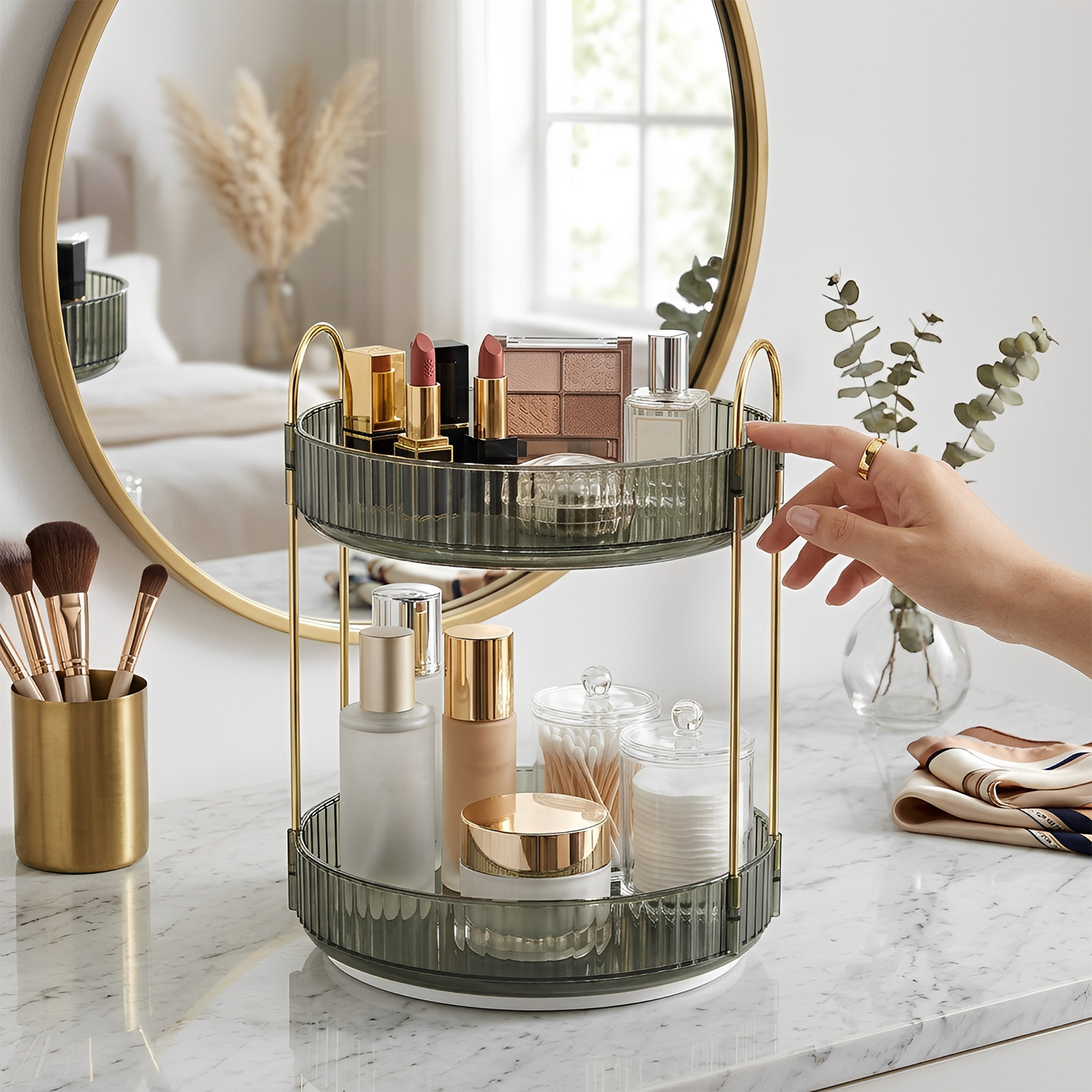 TEMU 360 Degree Rotating Makeup Organiser, Cosmetics Skincare Perfume Organiser, Large Capacity Makeup Stand Display Case For Dresser Bathroom