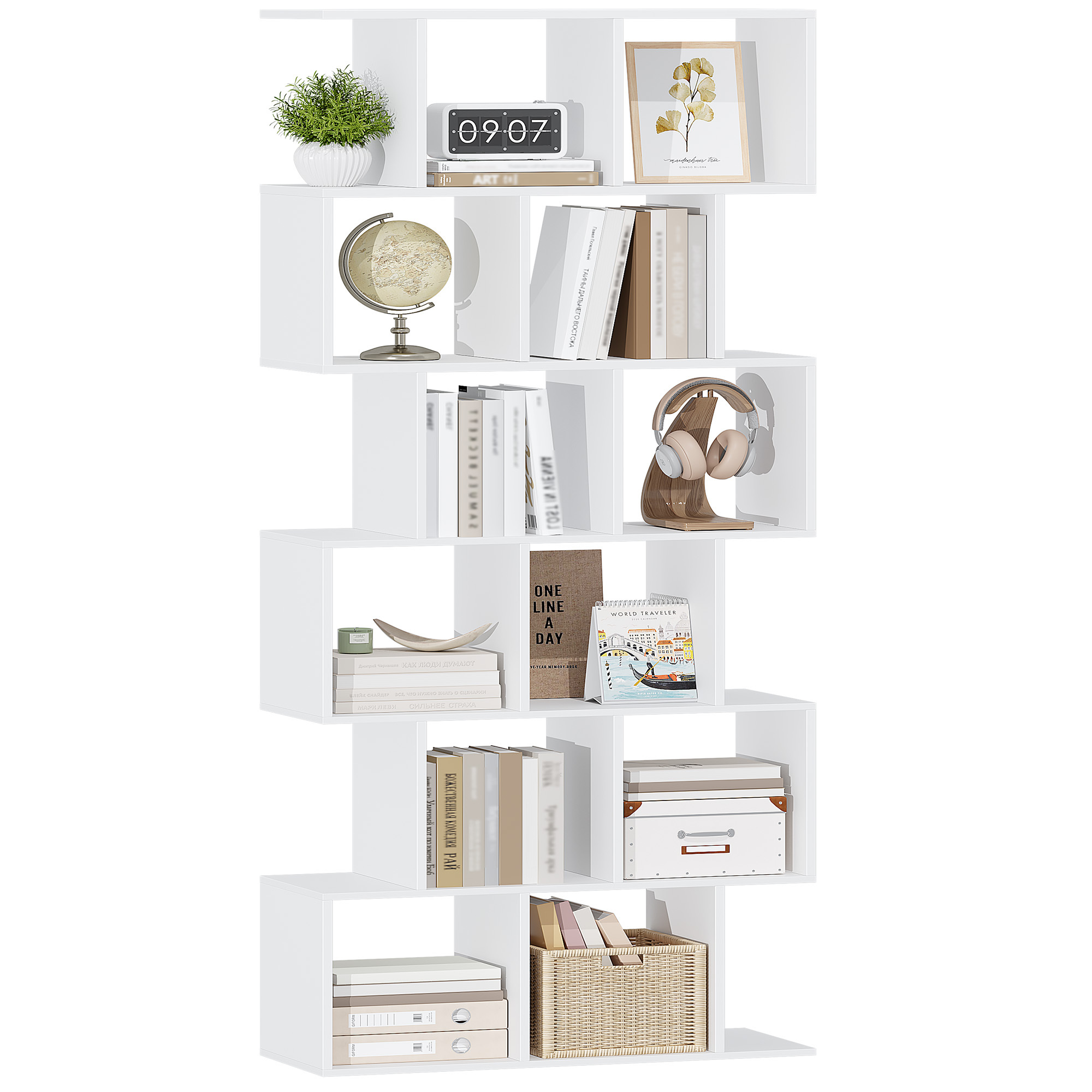 Bookcase, 6 Tier Bookshelf, Office Bookshelf, Storage Shelf, Display Shelf, Freestanding Bookcase, For Living Room, Bedroom, Office, , 29 X 78.6 X 188.4 Cm, White