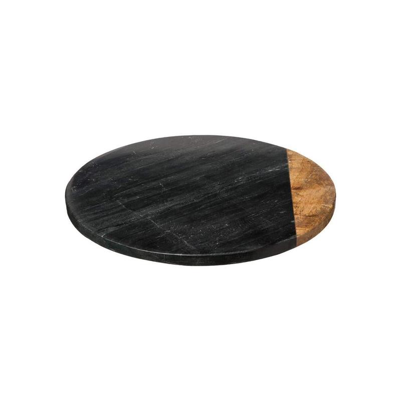 Geometric Marble Mango Wood Turntable, 30cm, Black