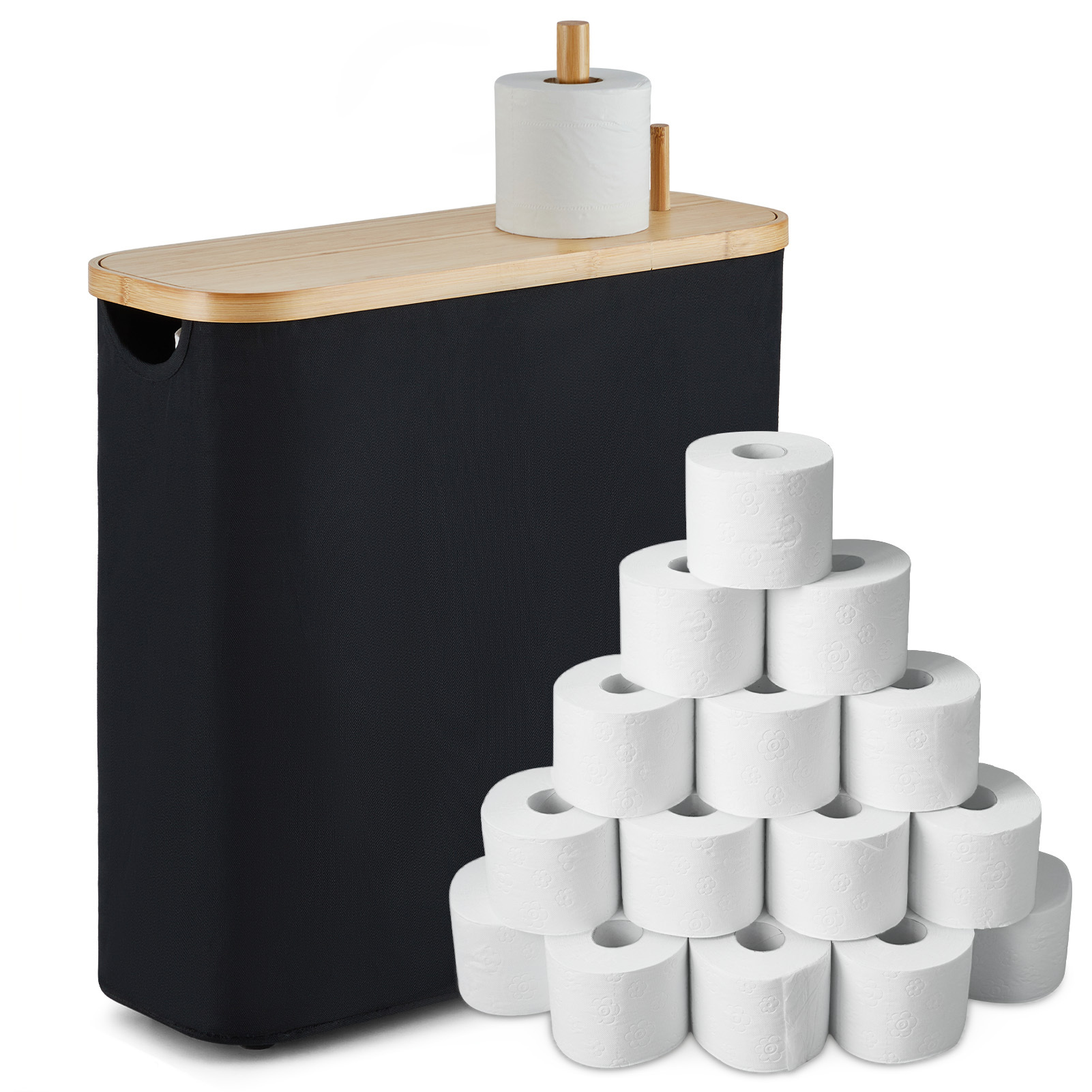 E-shop 32-Liter-Toilettenpapier-Aufbewahrungskorb mit Deckel, Toilettenpapier-Aufbewahrungsbox aus Bambus, Badezimmer-Aufbewahrungsbox, fasst 16 große