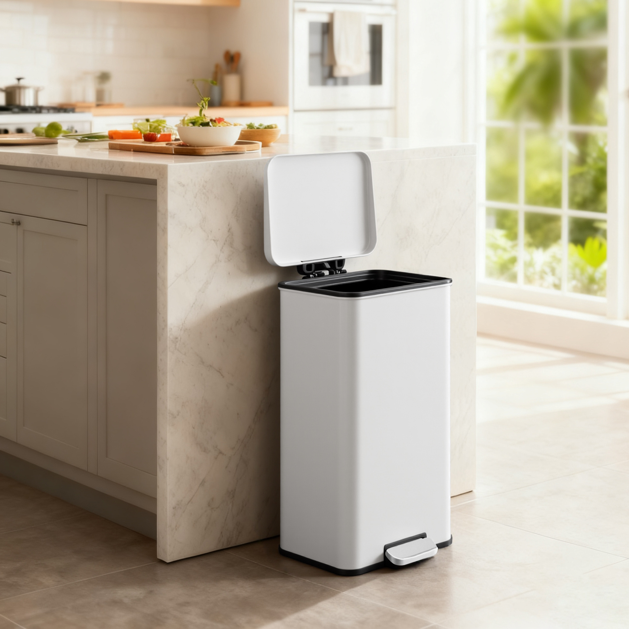 Image of Trash Can Kitchen, 40 Liter Waste Bin, Large Pedal Trash Can, With Lid, Made Of Steel, , Including 15 Trash Bags
