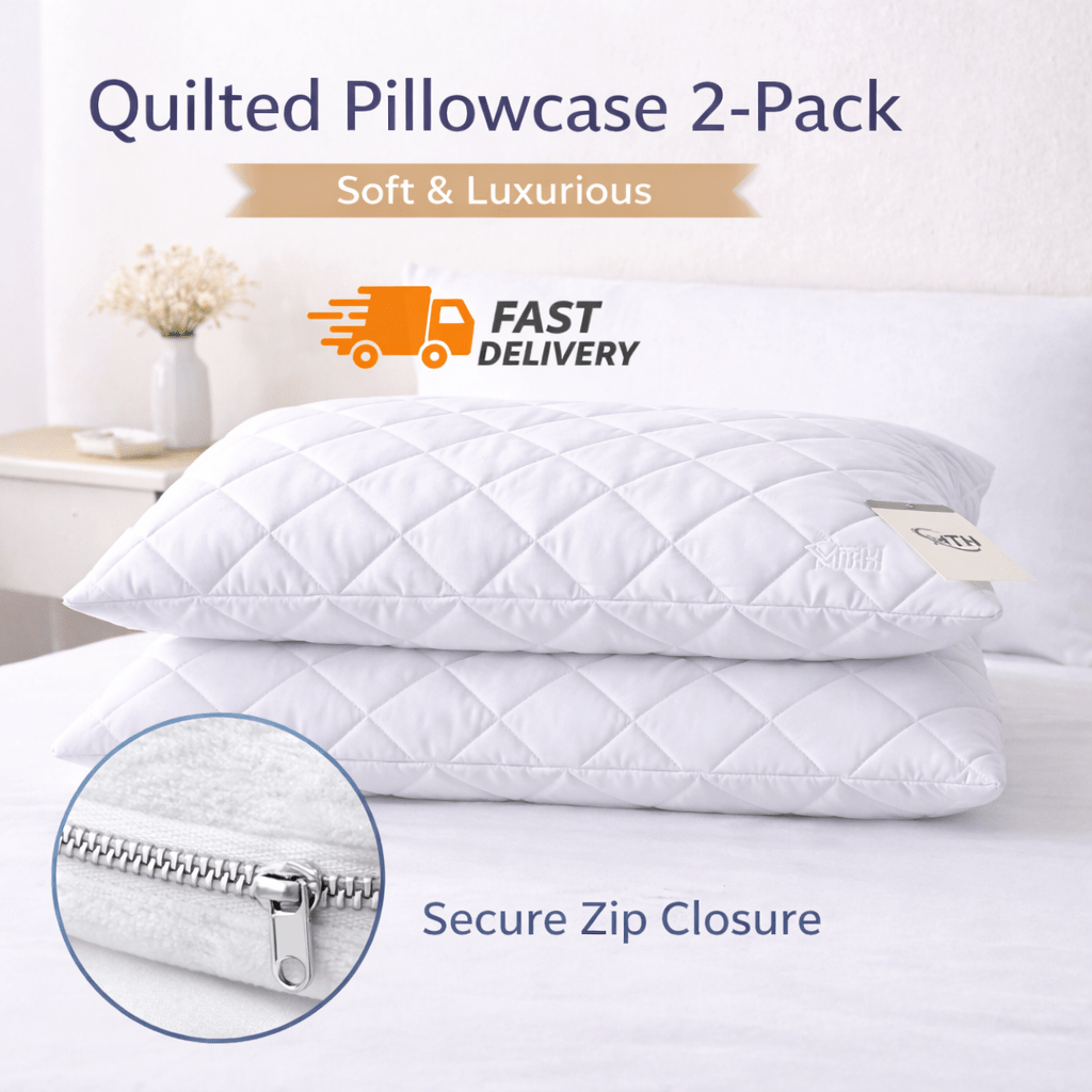 TEMU Fundas de Almohada Acolchadas Pack 2 con Cierre de Cremallera – Microfibra Blanca con Relleno de Guata, Confort y Soporte Duradero para Dormir –