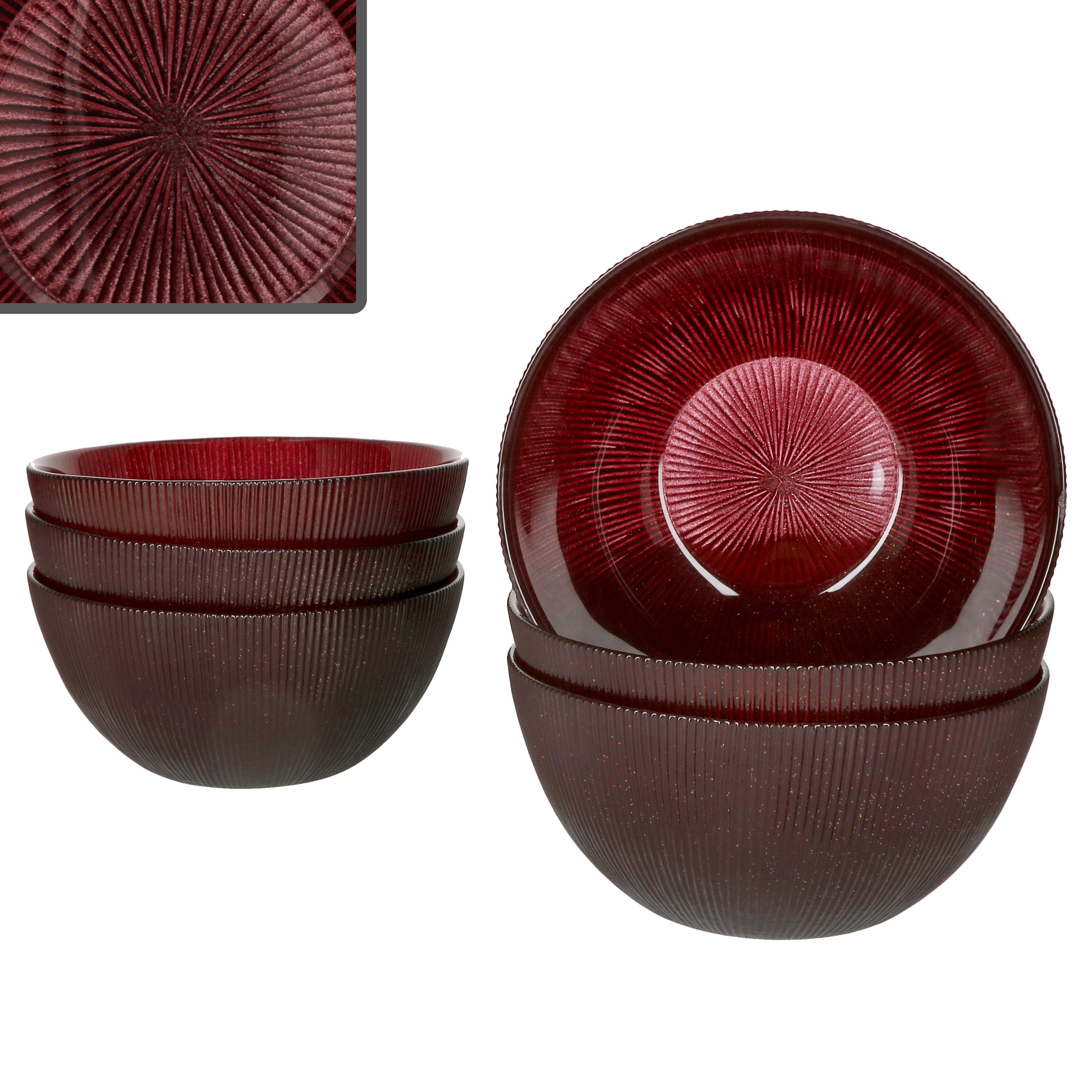 6x Suez Bowl 420ml Glass Red Glitter Bowl Dessert Christmas