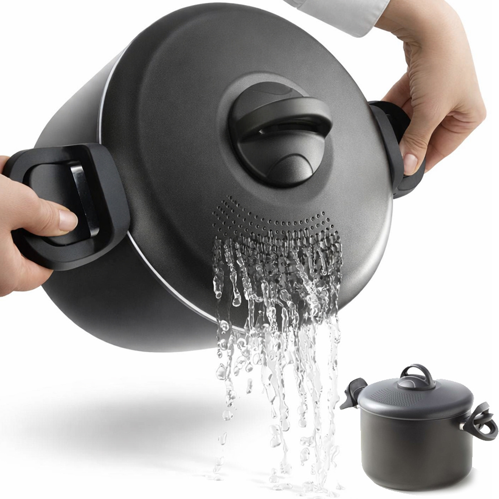 TEMU Bakaji 5l Colander Pot With Integrated Strainer And Adjustable Ergonomic Handles, 22cm Aluminum Pot With Locking Handles, Safe And Practical,