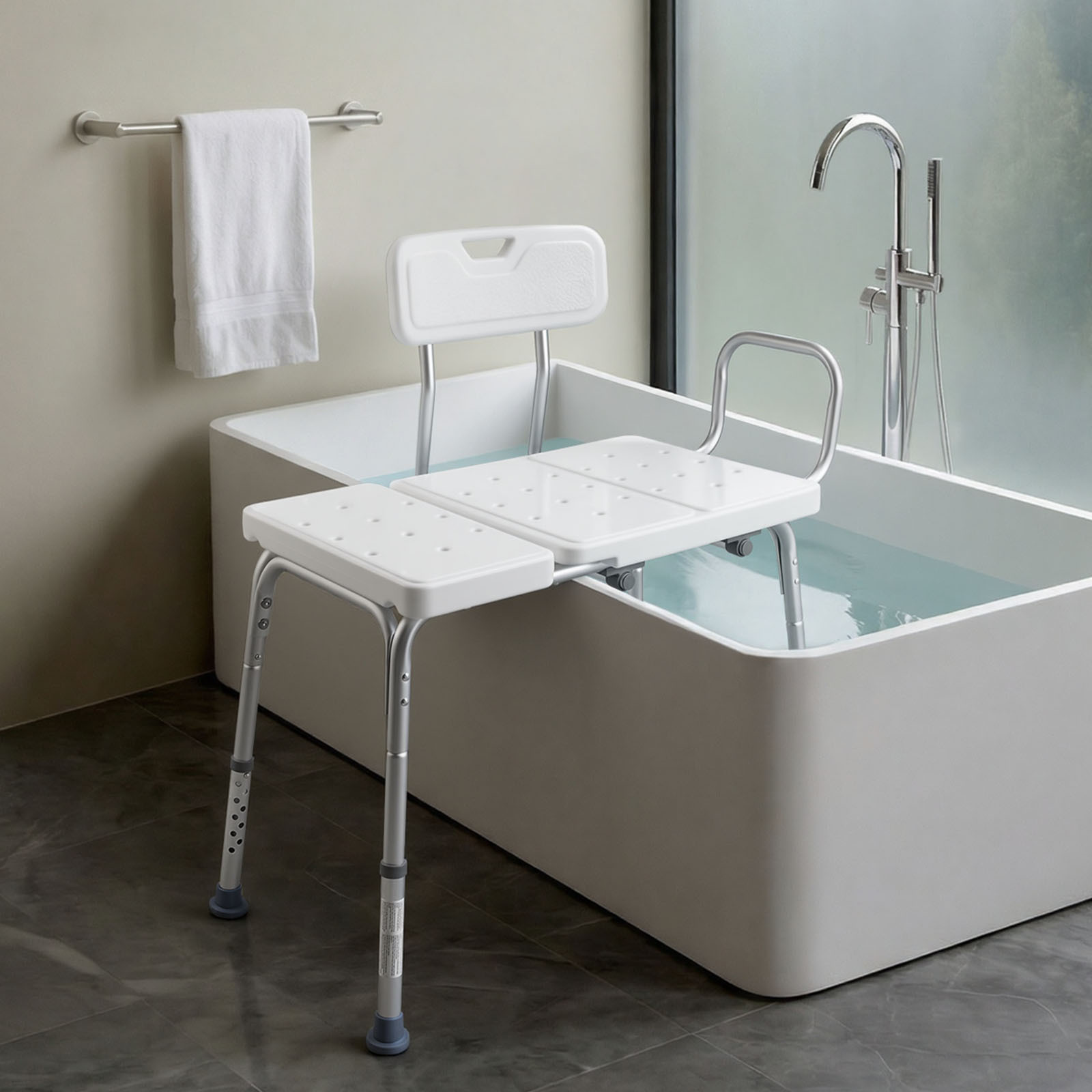 Vevor Tub Transfer Bench For Bathtub, 180 Kg Capacity Heavy Duty Shower Chair With Arm, Backrest And Curtain Slot, Height Adjustable Shower Bench Bath Seat For Adults, Seniors, Elderly And Disabled