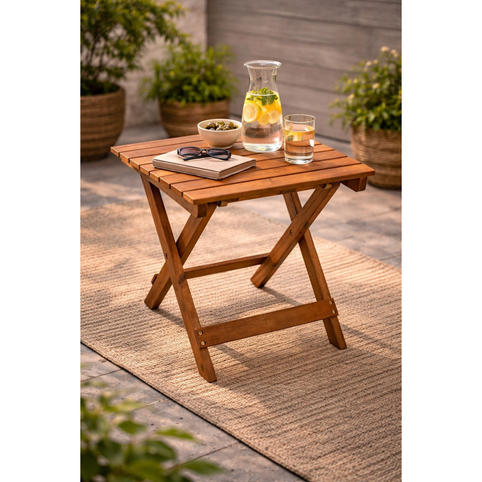 Rectangular Side Table 38x43cm, Acacia, Foldable