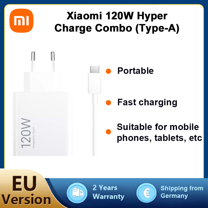 E-shop Xiaomi Combo (Typ-A) Ladegerät, 120W, USB-Anschluss, USB-C Kabel, Intelligente Geräteerkennung, Weiß (ES Version)