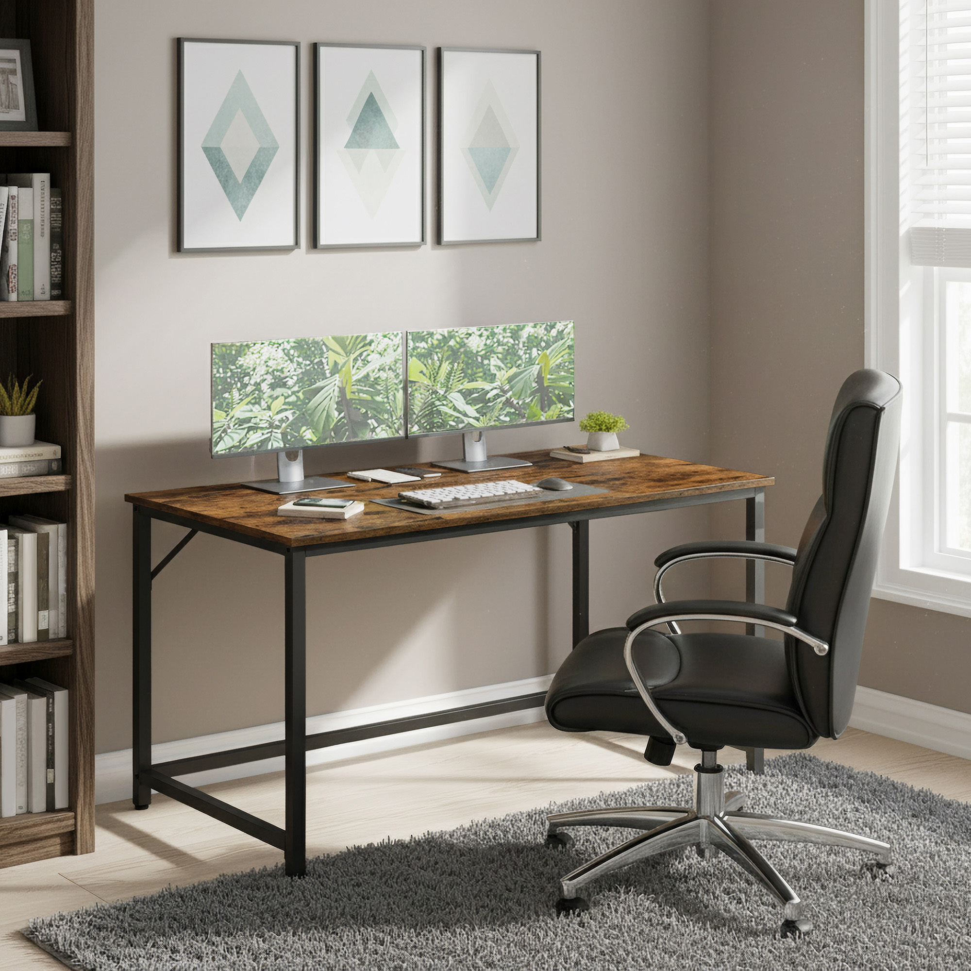 Image of Desk, Small Computer Desk, Office Desk, 120 X 60cm, For Study, Bedroom, Metal Frame