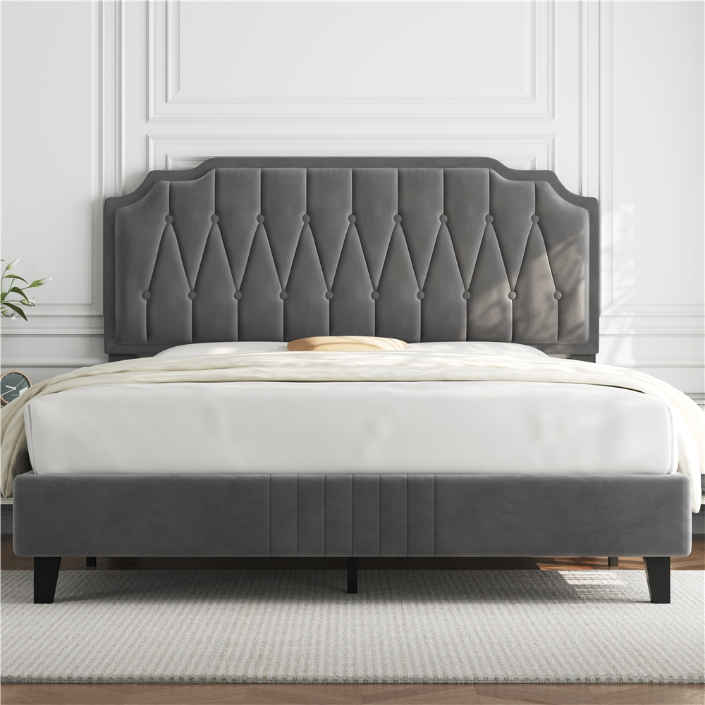 E-shop Costoffs Polsterbett mit Höhenverstellbarem Kopfteil Bettrahmen mit Lattenrost Getuftetes Design Stoffbett Kein Boxspring Erforderlich