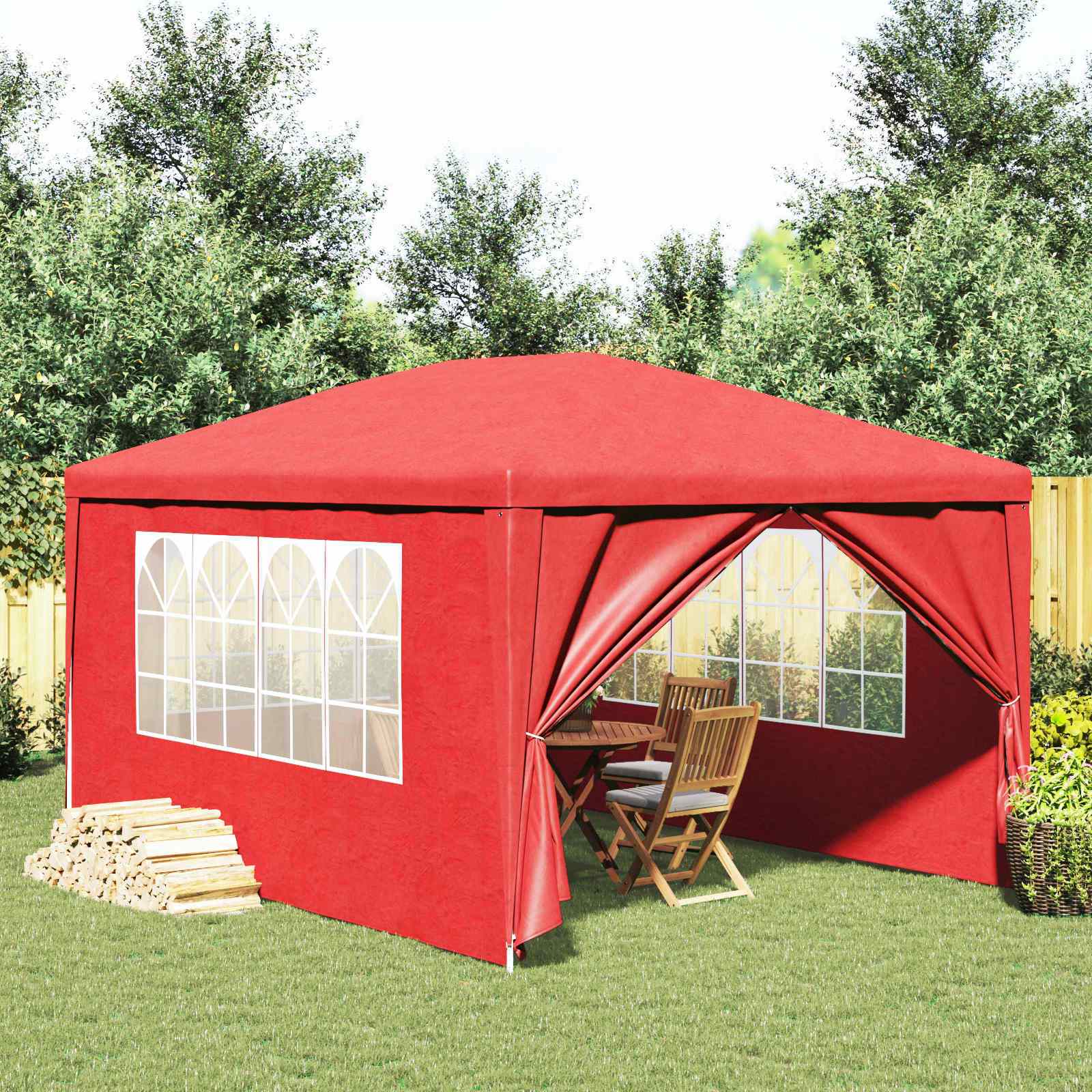 Image of Vidaxl Party Tent With Wall Red 400 X 255 Cm Polyethylene And Steel, Garden Tent, Roof, Uv-resistant Event Protection, Rectangular Festival Cover
