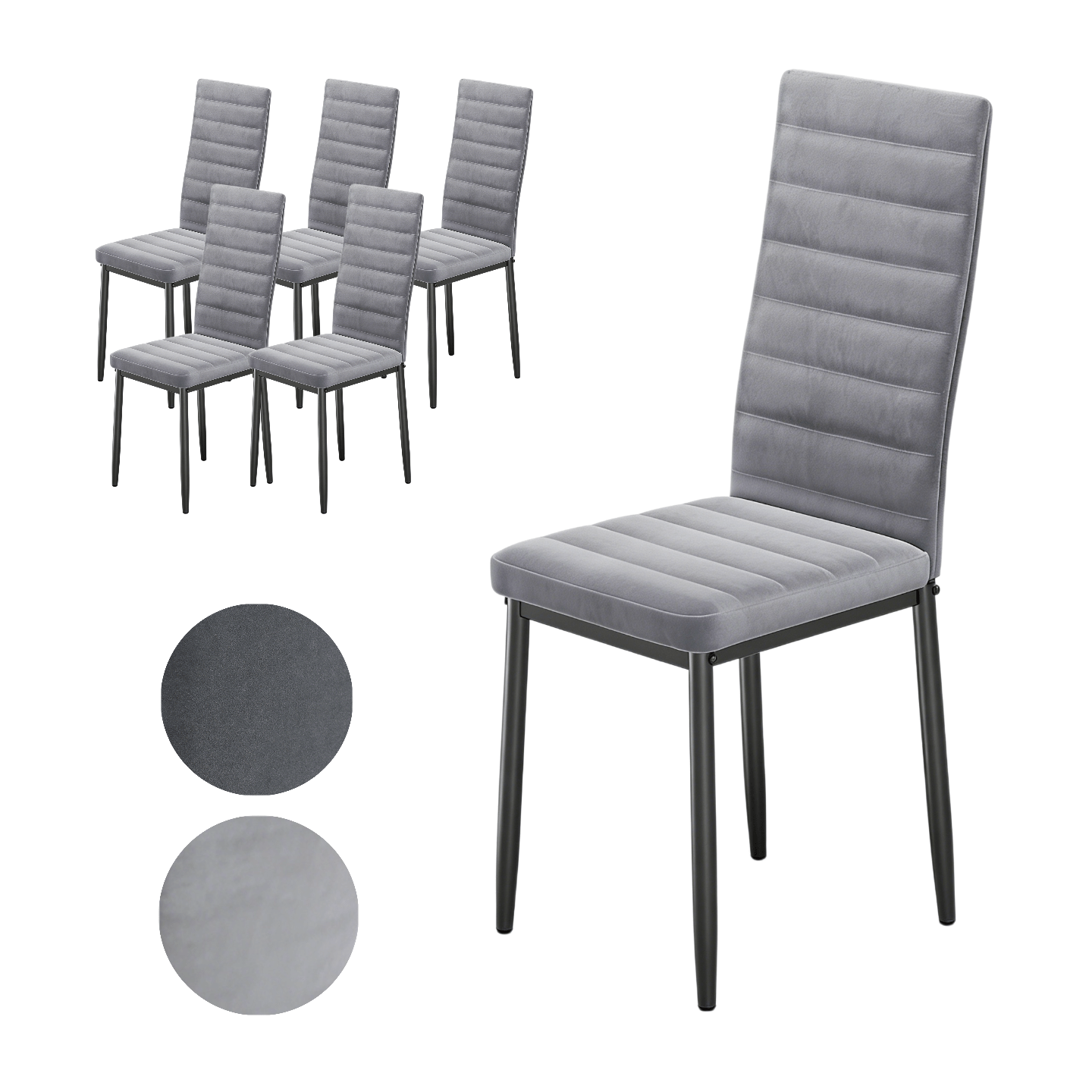 Image of Dining Chair Set, 6 Chairs, Suitable For Kitchen And Dining Area, Velvet Seats, Upholstered, Dark Grey X 6