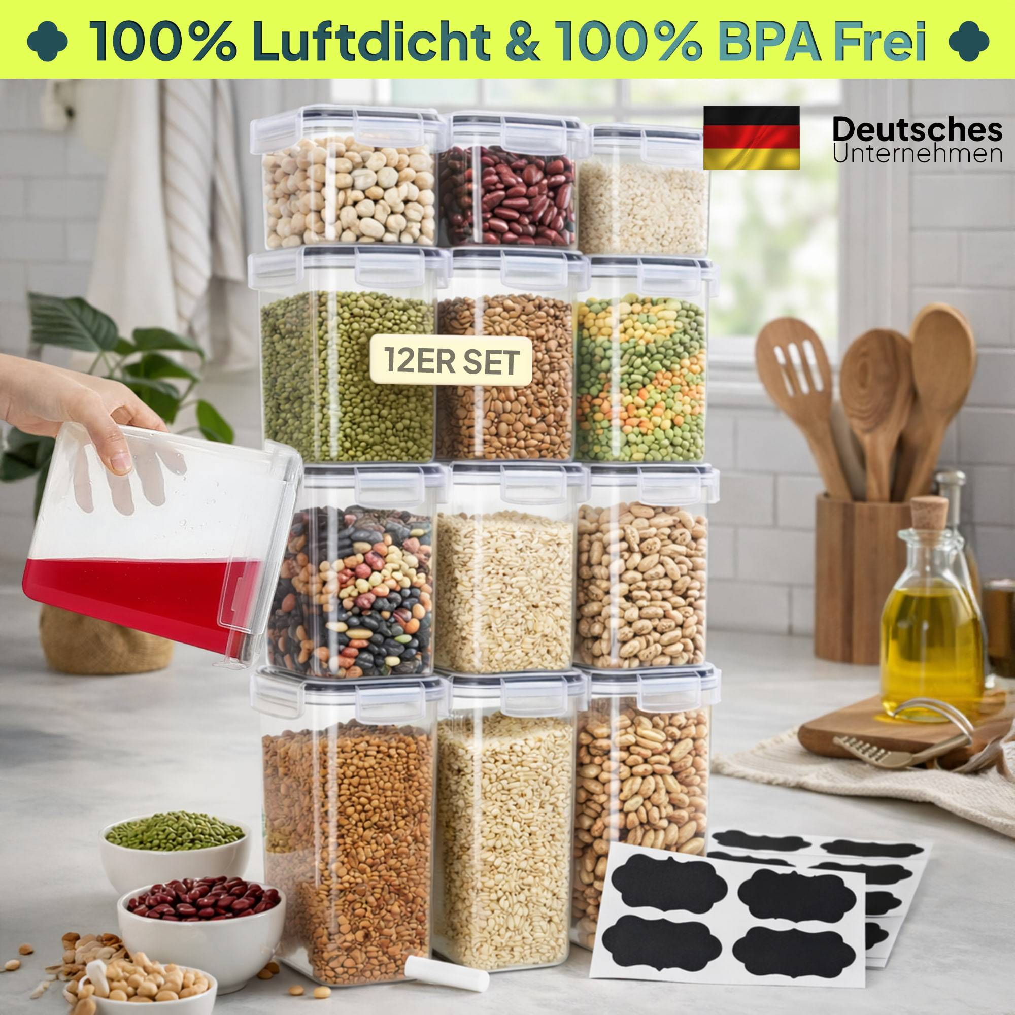 Image of Uandu Airtight Food Storage Containers With Lids, Bpa-free – Kitchen Storage Container Set, Ideal For Sugar, Flour & , Includes Labels (12 Or 48 Containers)