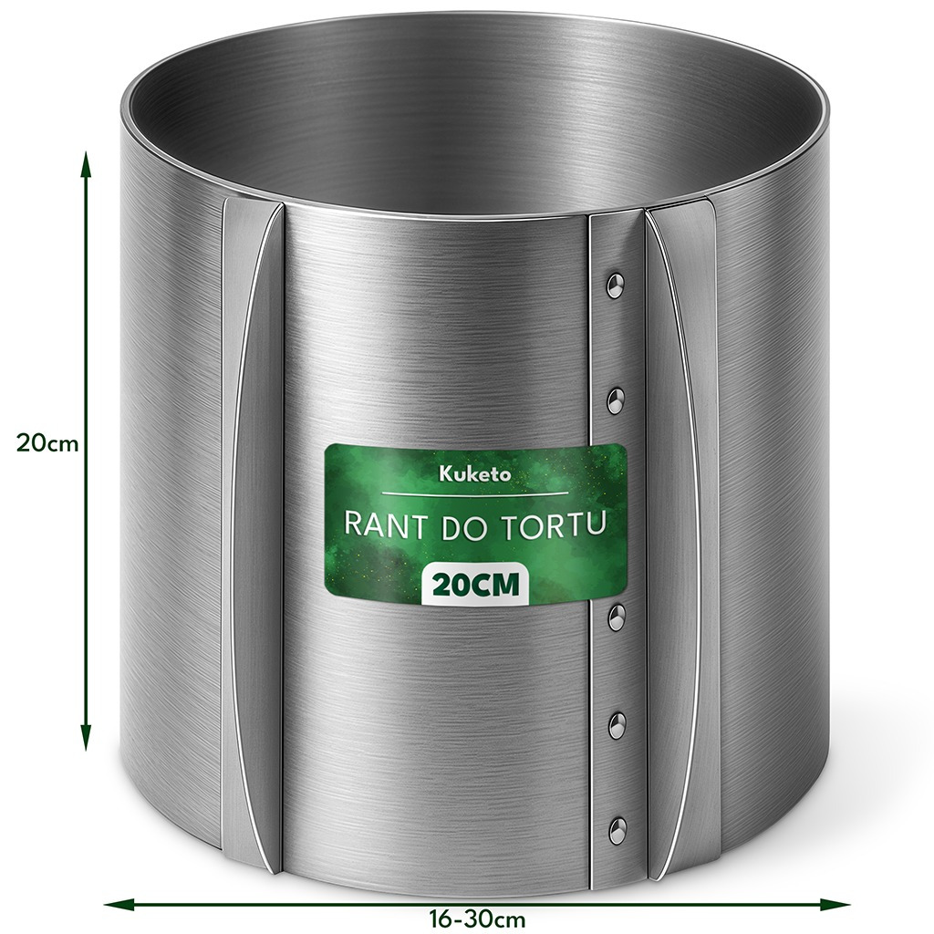 E-shop Kuchenring - 20 cm verstellbarer Kuchenring aus Edelstahl für Kuchen, Gebäck und Desserts - Professioneller Kuchenring zum Backen, Umrühren und