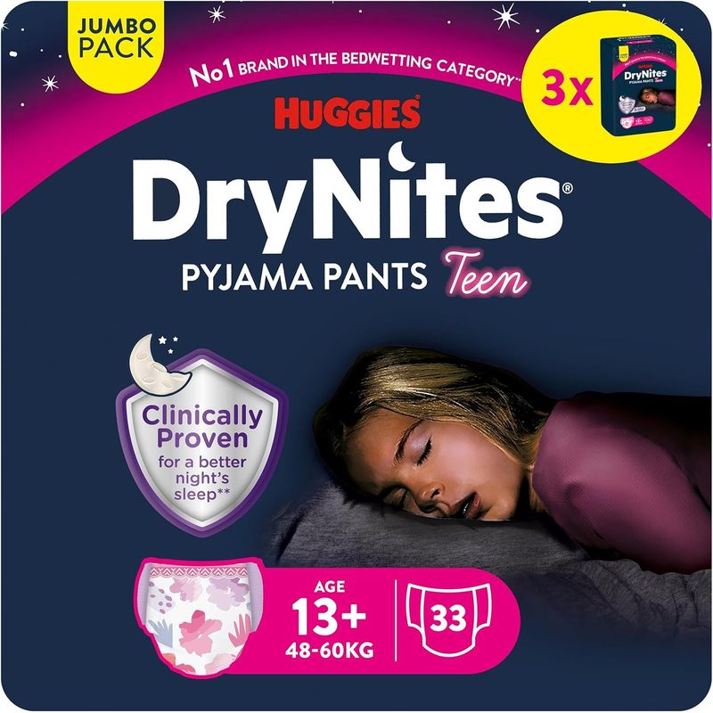 Image of Night Diapers For Bedwetting, For Girls From 13 To About 17 Years Old (48-60 Kg), 33pcs (3x11), Jumbo Monthly Pack, Diaper Pants Xl