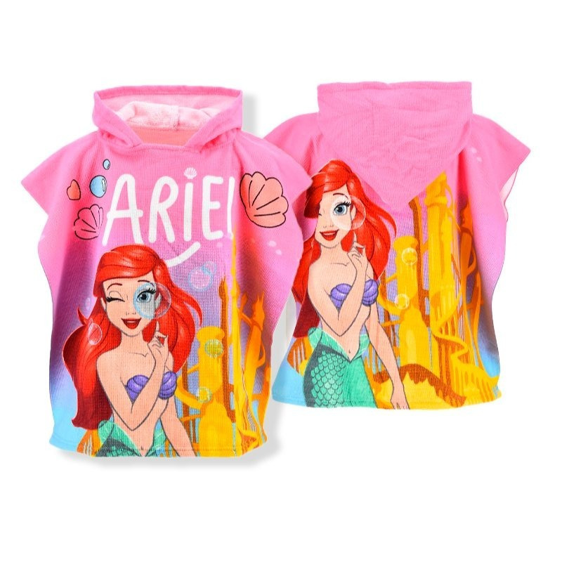 TEMU Poncho de playa con capucha infantil de Ariel – Toalla de playa y piscina de , microfibra prémium, 50x115 cm, secado rápido, rosa