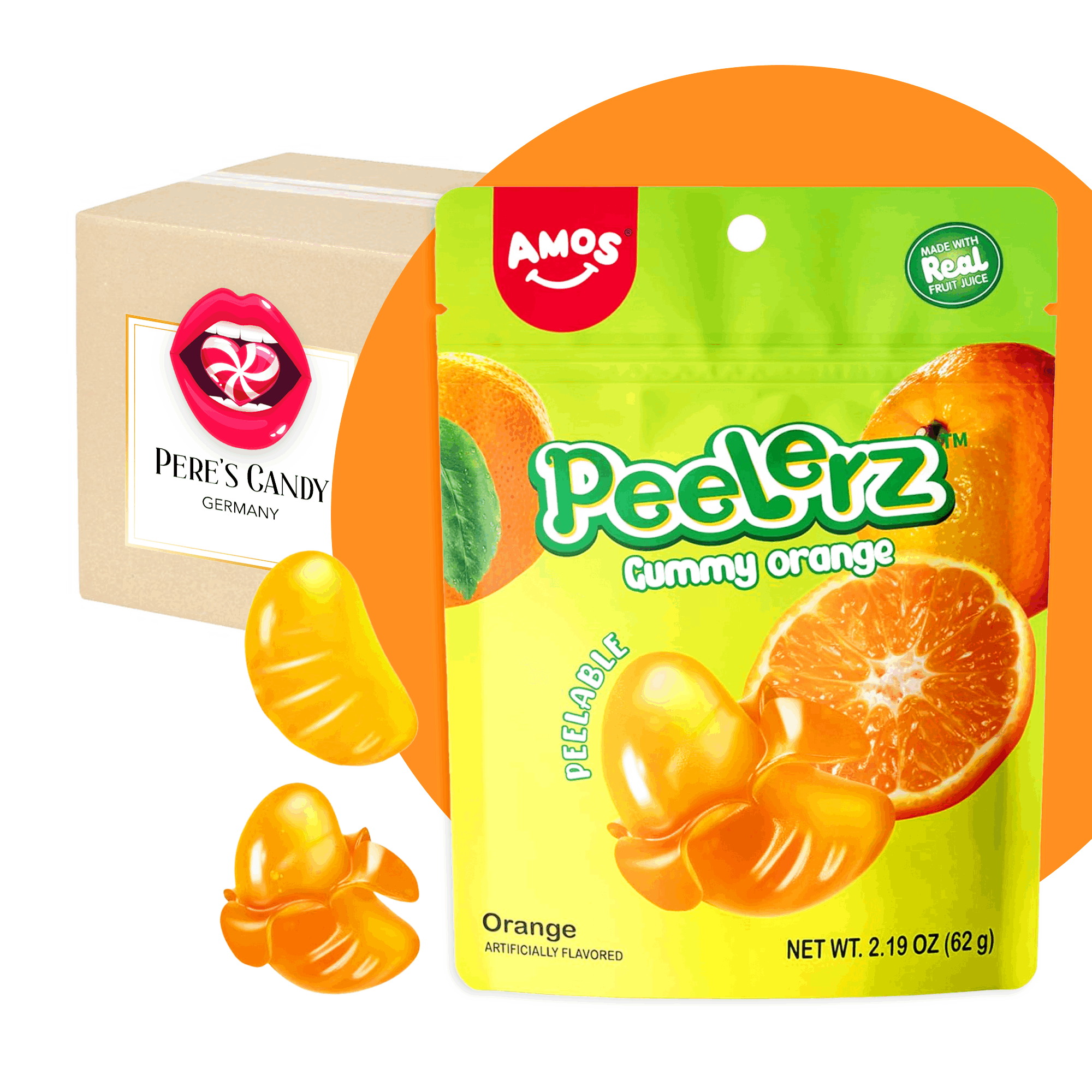 New - Amos Peelerz Peelable Gummy Orange - Fruit Gum With Orange Flavor 65g
