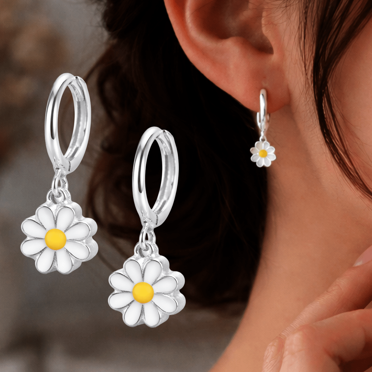 Image of 925 Silver Plated Earrings For Women, Daisies Pendant, Small Flower Drop Earrings, Light & Fashionable, Summer Jewelry