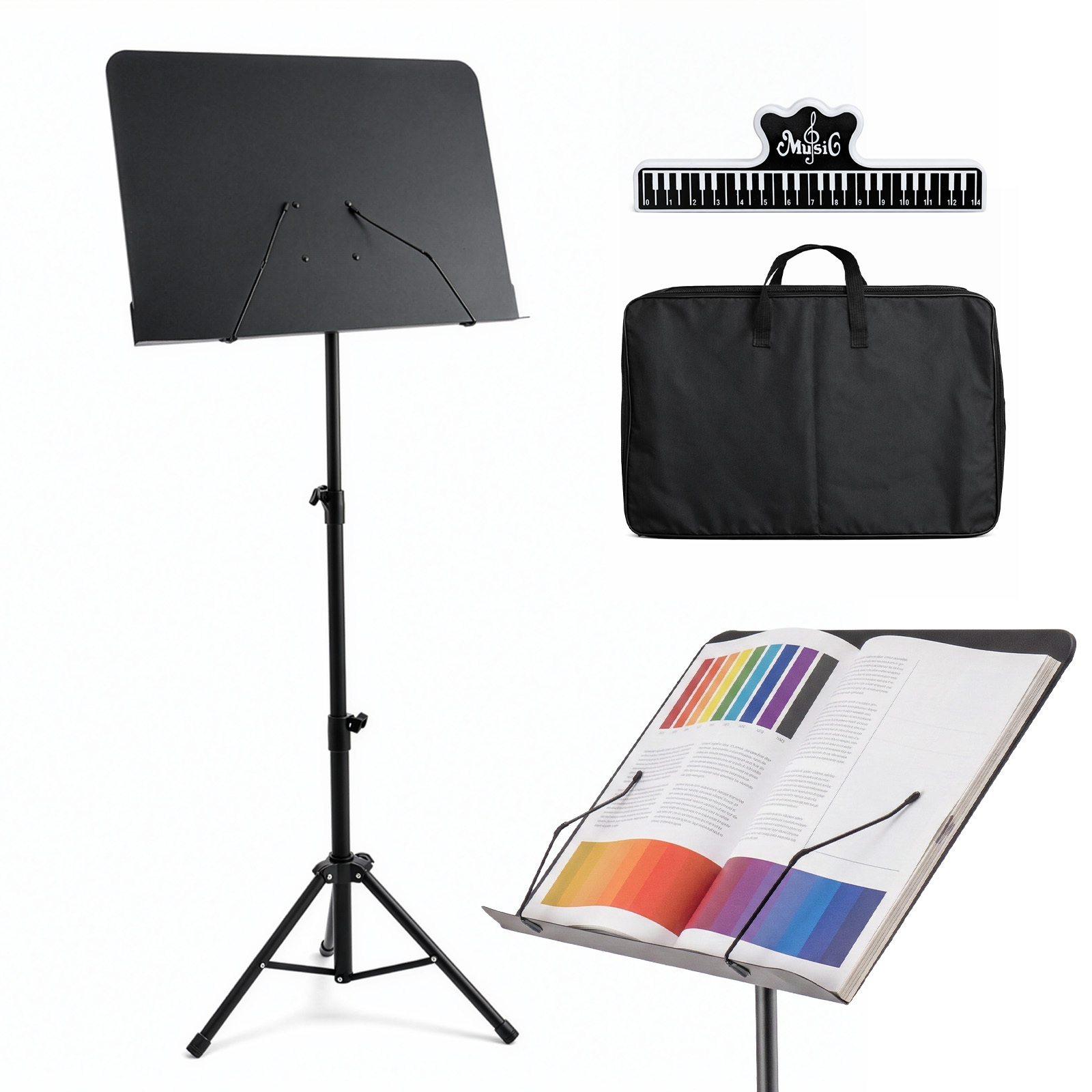 E-shop Notenständer aus Metall, faltbar, höhenverstellbar, 2-in-1 multifunktionaler Notenständer/Tischständer